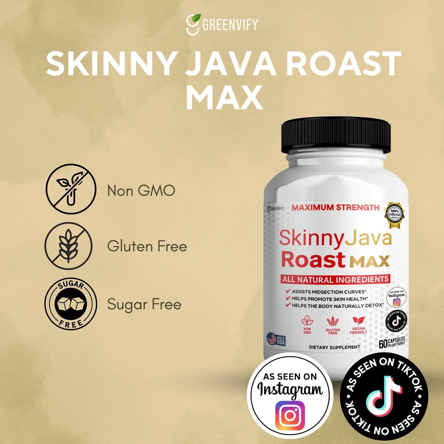GREENVIFY Skinny Java Roast MAX Maximum Strength Natural Dietary Supplement Capsule 60 Count