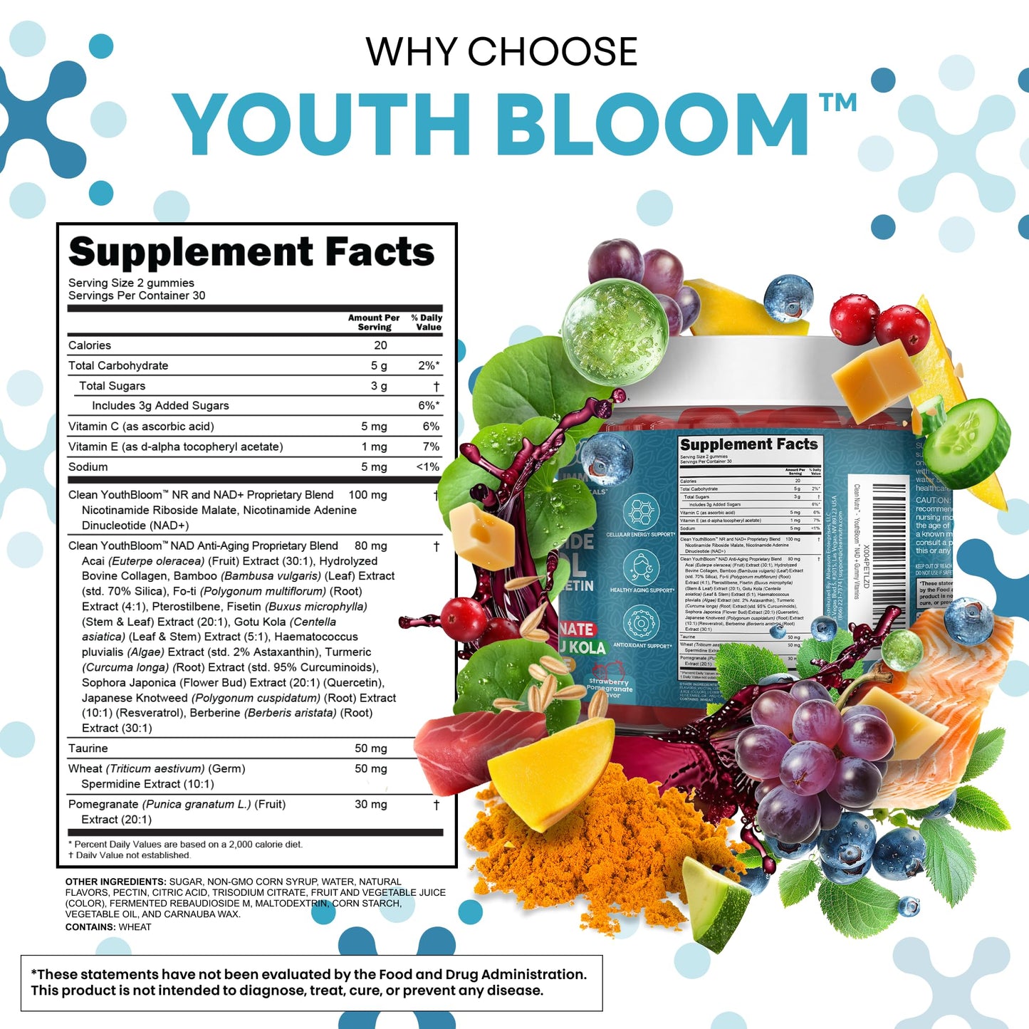 Clean Nutraceuticals Youth Bloom NAD+ Supplement Gummies, 60 Count