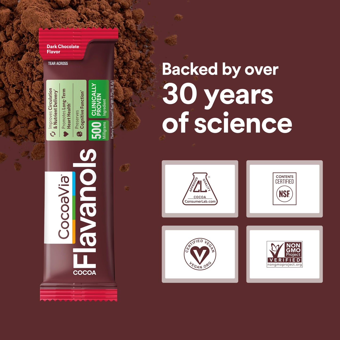 CocoaVia Cocoa Flavanols 500mg Powder, 3.4 oz