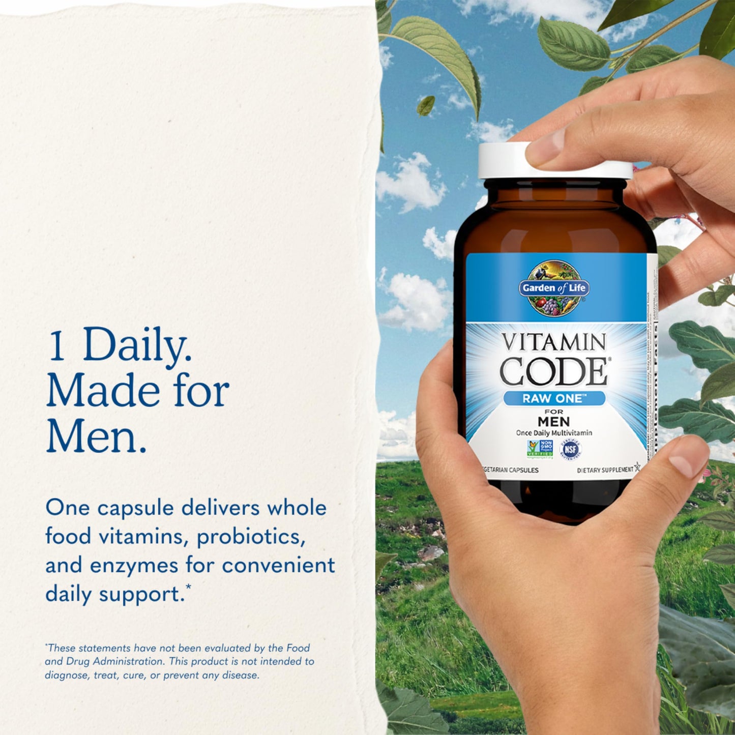 Garden of Life Vitamin Code RAW ONE for Men Once Daily Whole Food Multivitamin with Probiotics for Heart Health and Prostate Health Capsule, 75 Count
