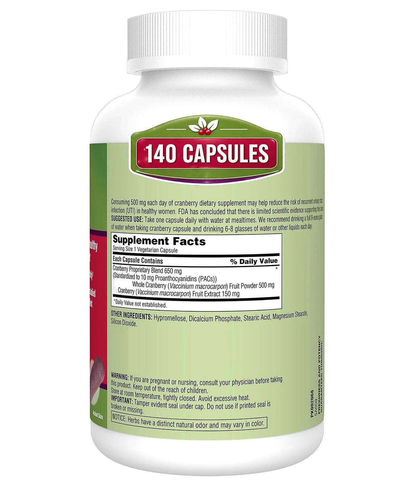 Generic Nature Cranberry 650mg Capsules, 140 Vegetarian Capsules