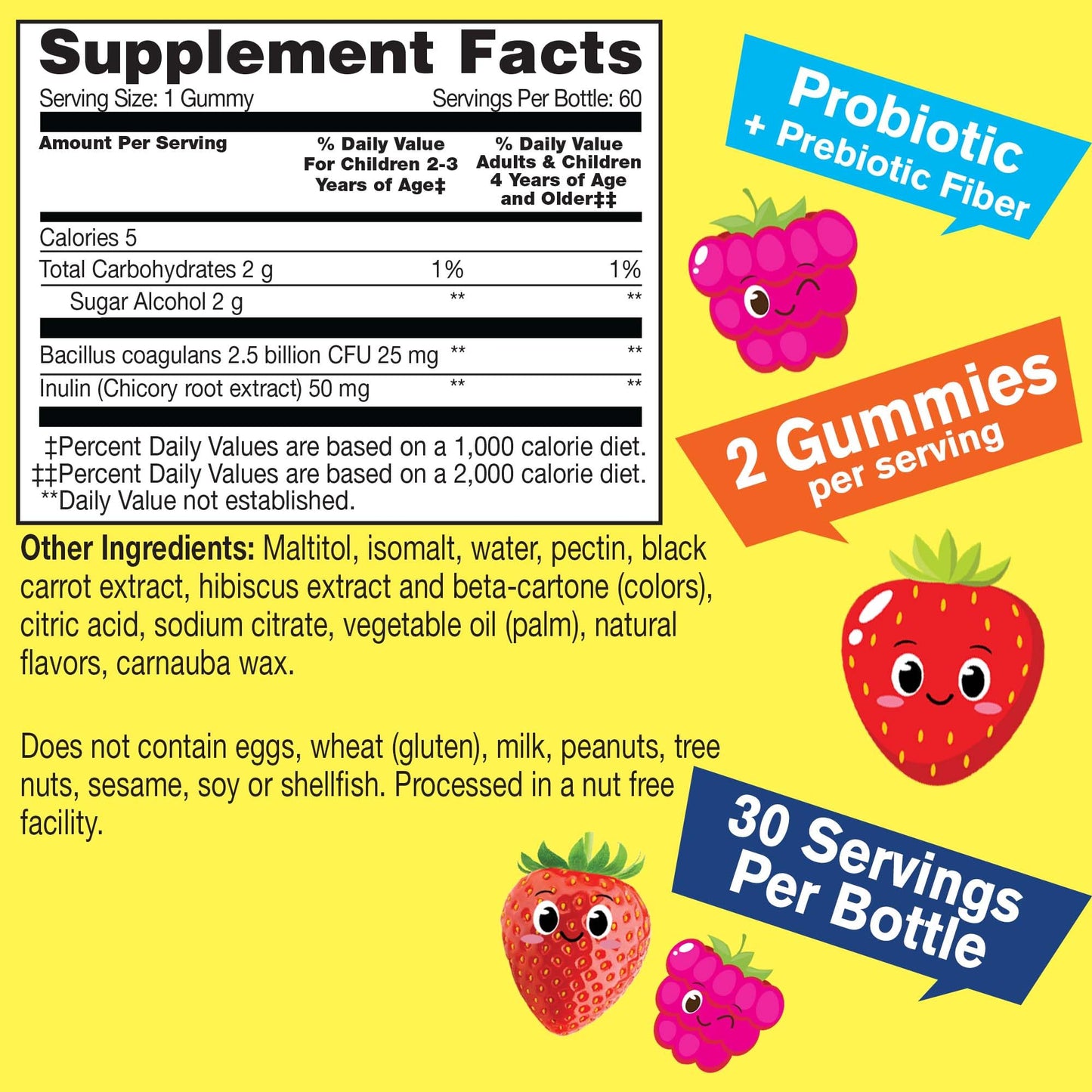 WellYeah Kids Probiotic Gummies with Prebiotic Fiber Sugar Free - Probiotics for Digestive Health, 60 Count