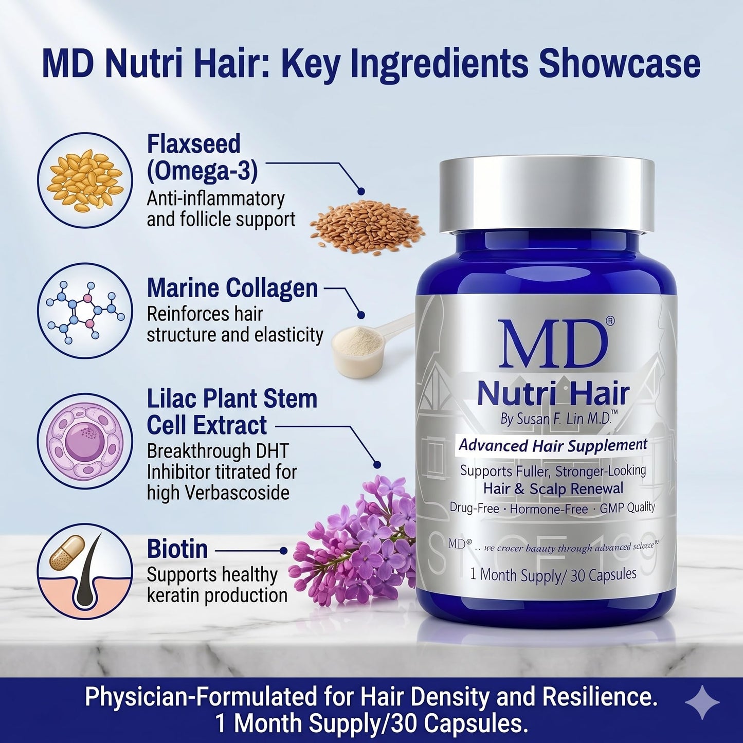 MD Nutri Hair Biotin Supplement Capsules, 30 Count