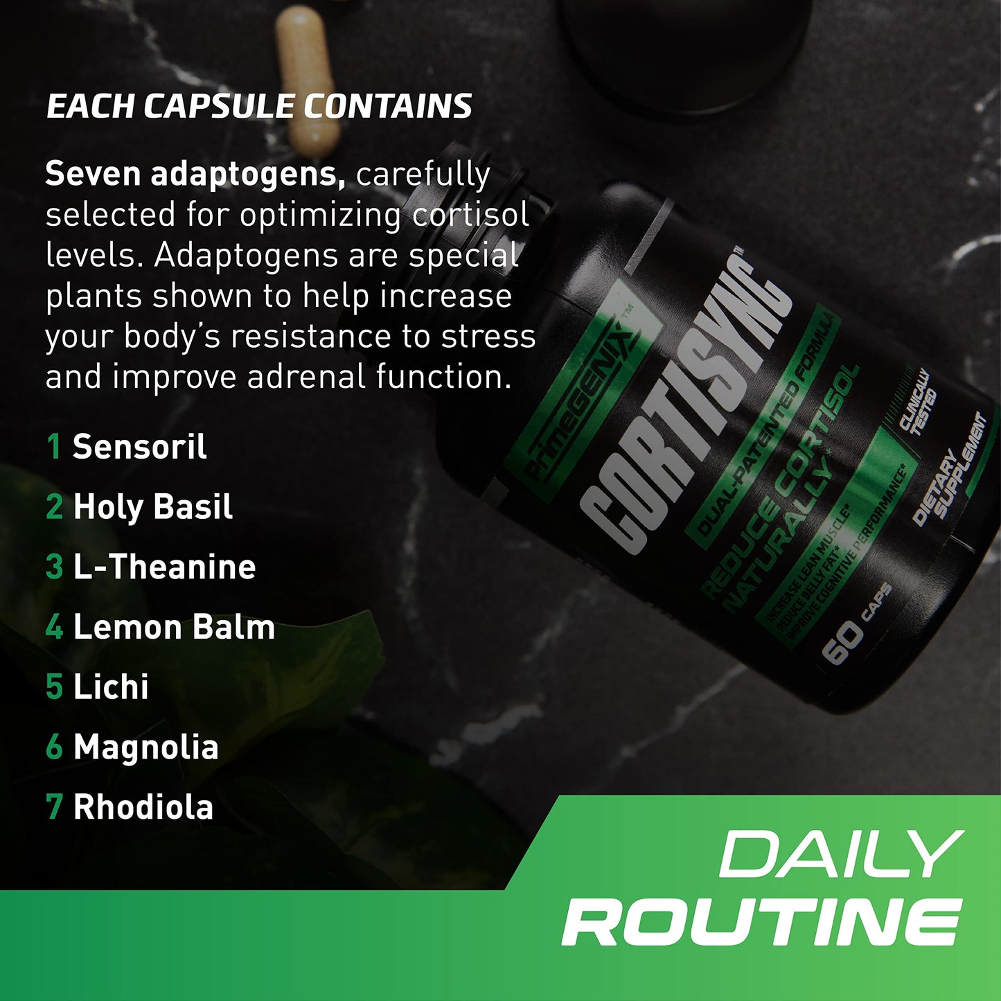 PrimeGENIX CortiSync Reduce Cortisol, Increase Energy, and Improve Focus with Sensoril Ashwagandha 60 Capsules