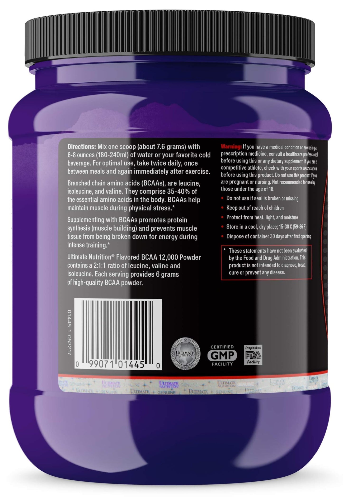 Ultimate Nutrition Flavored BCAA Powder - Caffeine Free with 3g Leucine, 1.5g Valine, 1.5g Isoleucine, Orange, 8 Ounce