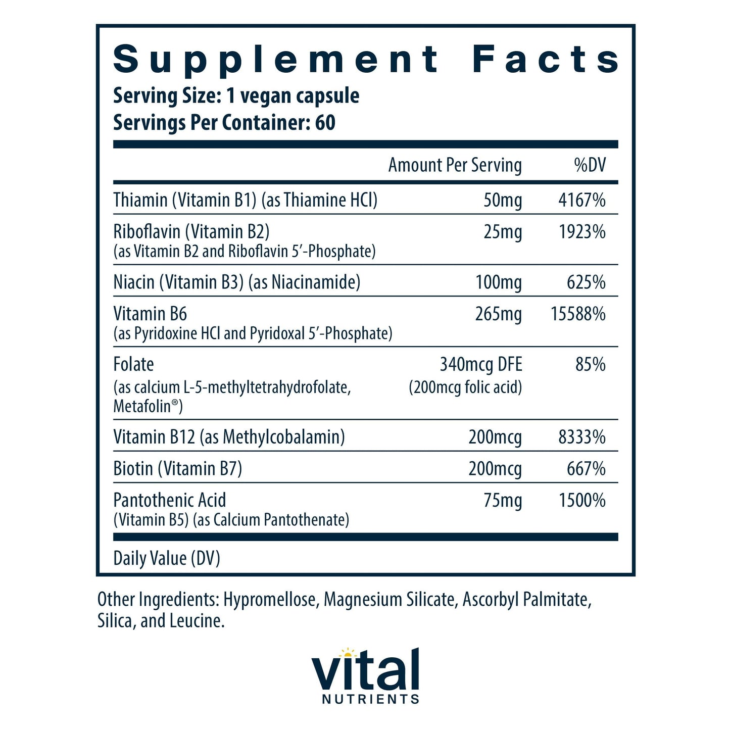 Vital Nutrients Vitamin B6 + B Complex, Vegan Methylated B Vitamins for Energy, Metabolism, Heart Health, Capsules, 60 Count
