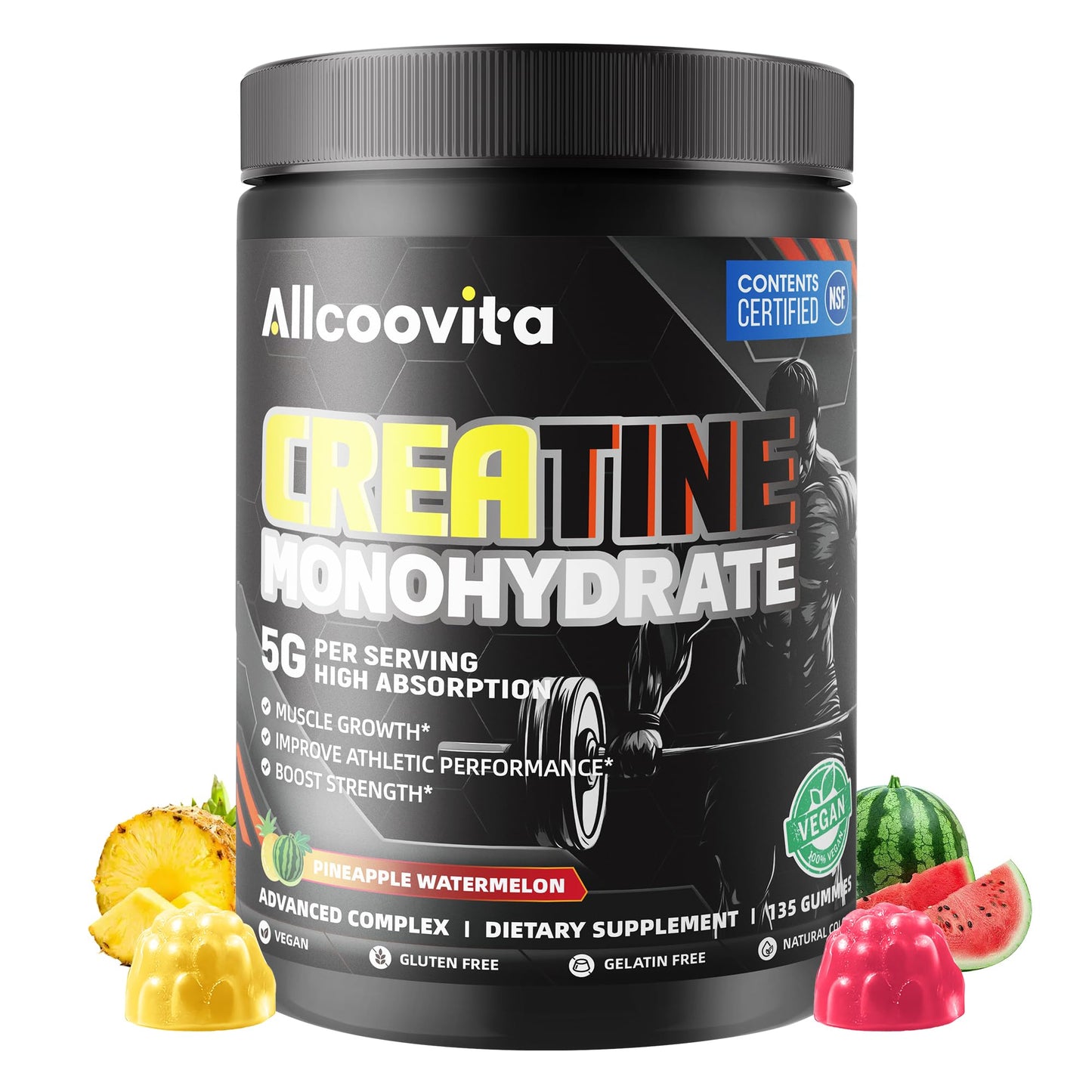 Allcoovita Creatine Monohydrate Gummies 135 Count