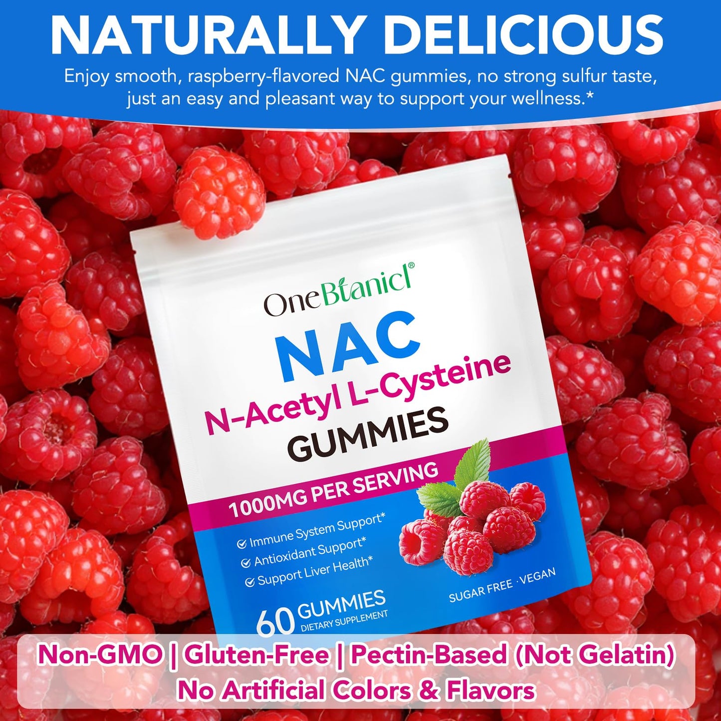BPOMTFDO NAC N-Acetyl-Cysteine 1000mg Sugar-Free Gummies, 60 Gummies