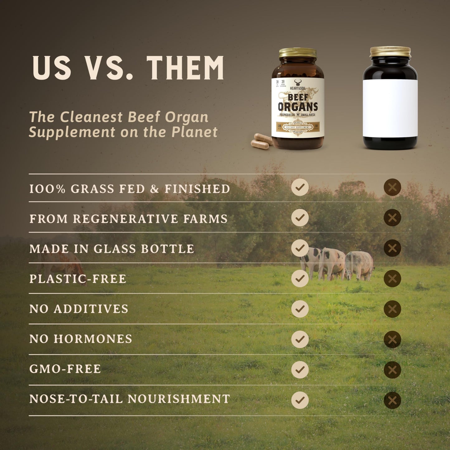 HEART & SOIL Beef Organ Supplement Capsules, 180 Count