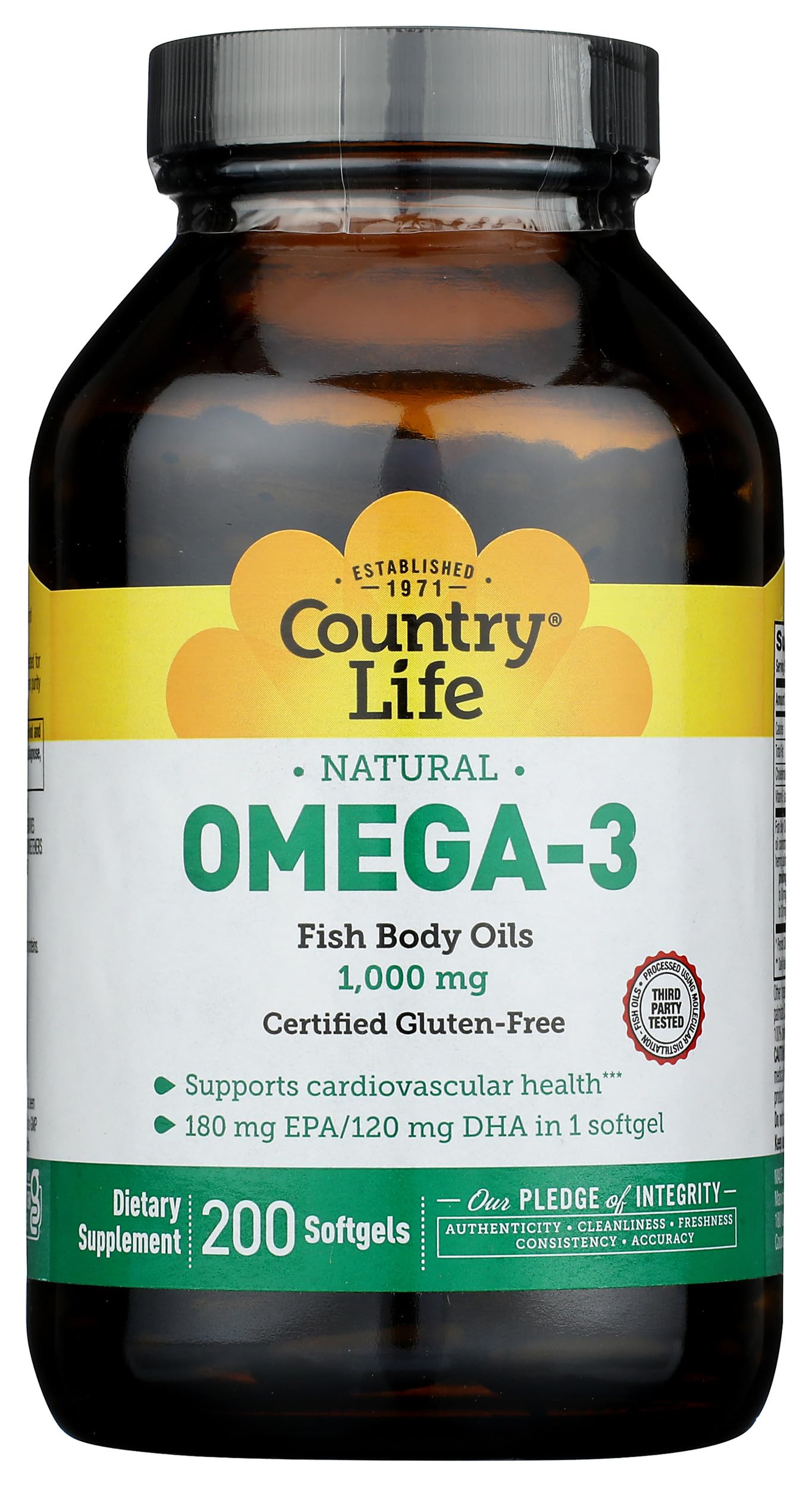 Country Life Omega-3 1000Mg Fish Oil Softgels 200