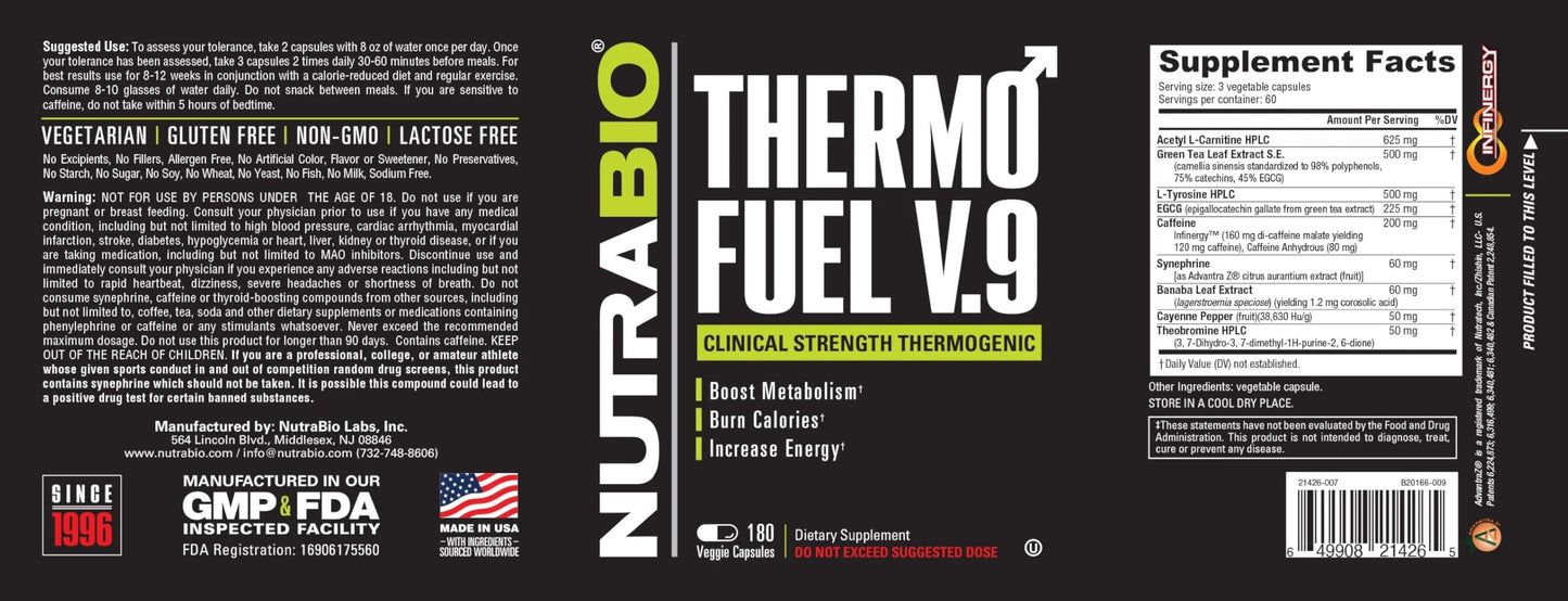 NutraBio ThermoFuel for Men and Women Capsules 180 Count