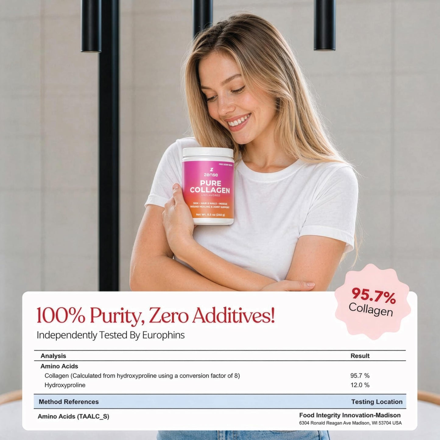 ZENSE Hydrolyzed Collagen Powder – Organic Type I & III Bovine Collagen Peptides, 8.5 oz