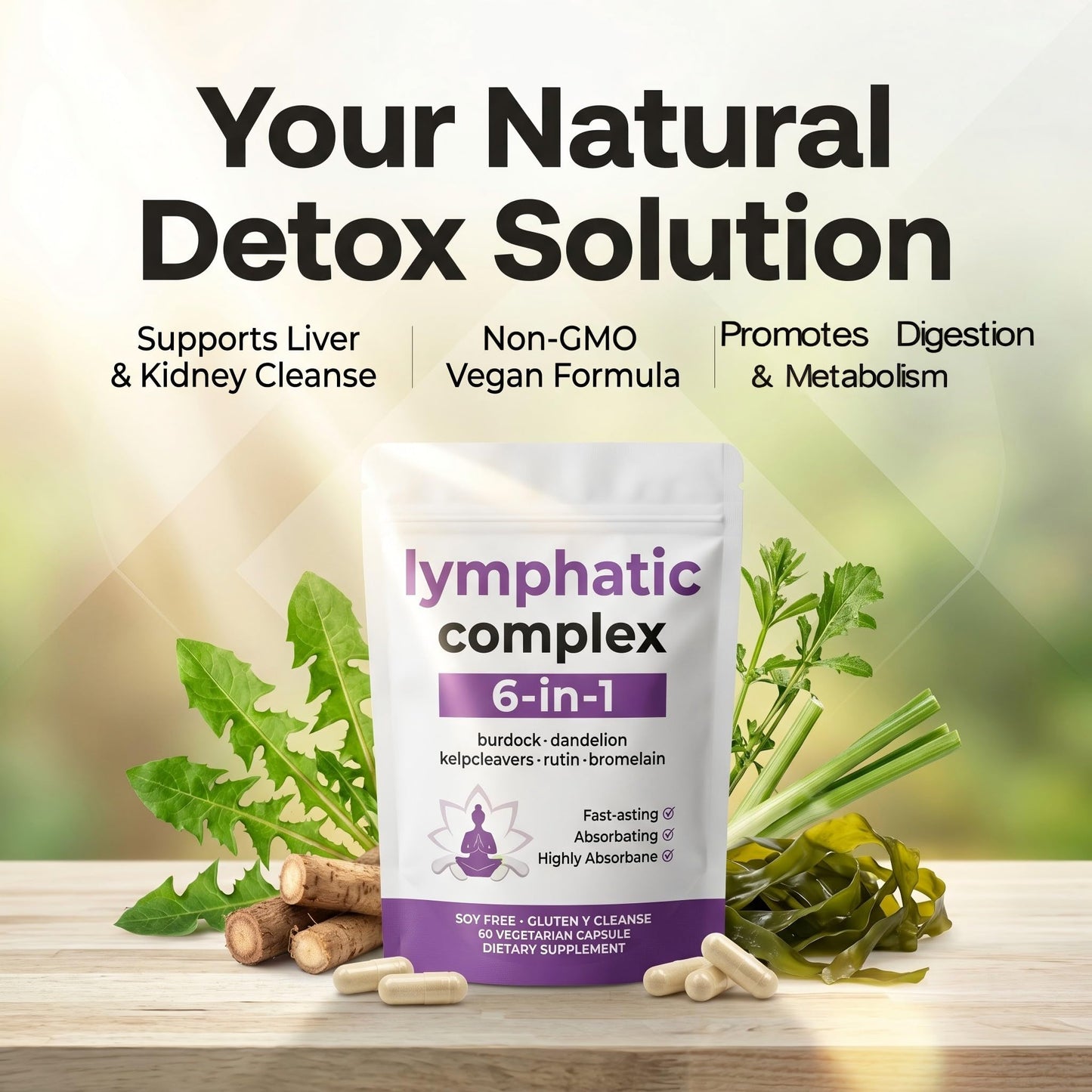 Sentk 6-in-1 Lymphatic Complex Lymphatic Drainage Capsules, 2-Pack