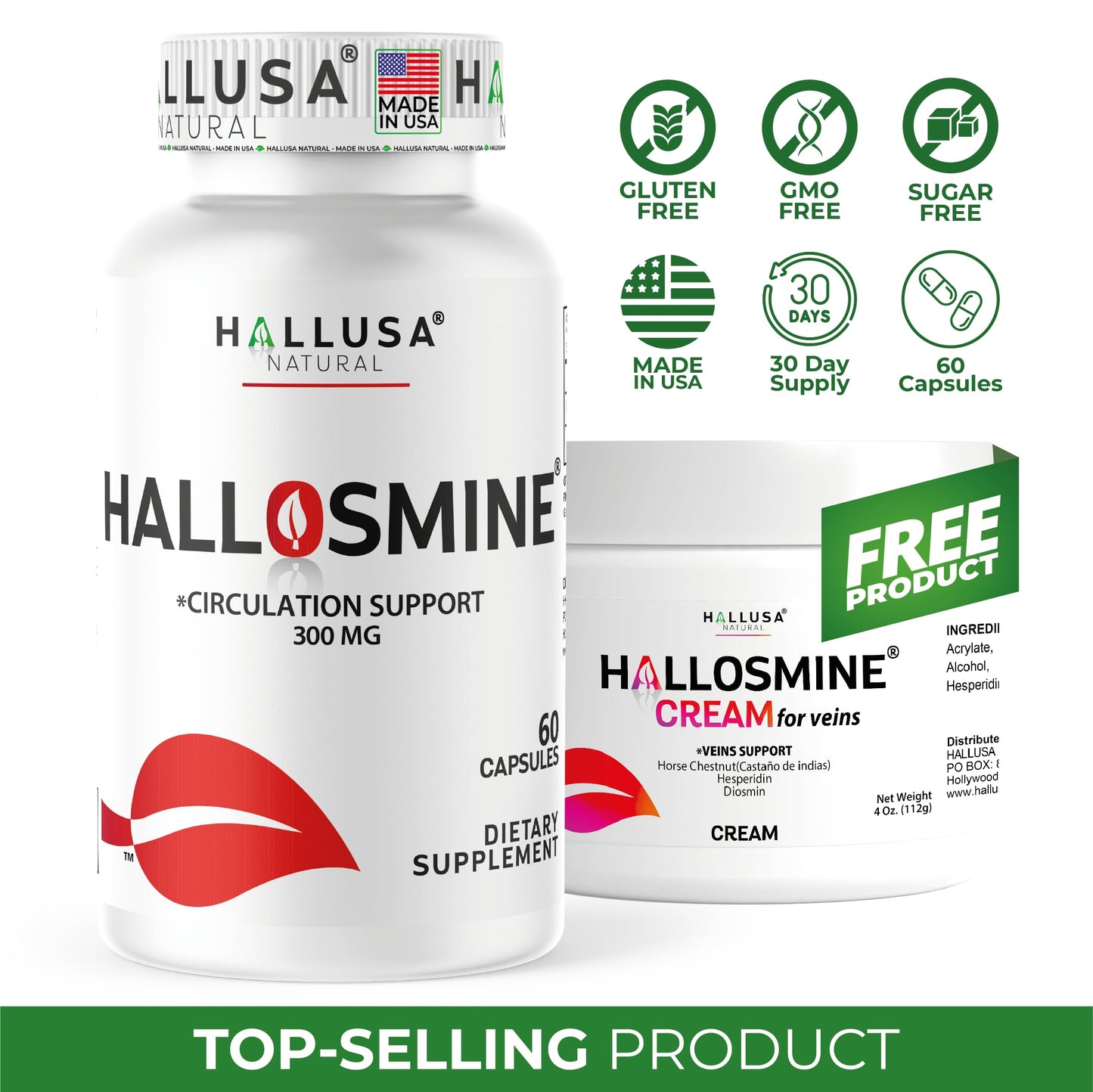 Hallusa Natural Hallosmine Diosmin 300 mg Supplement Capsules 60 Count