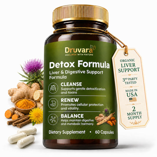 Druvara Detox Capsules with Milk Thistle, Dandelion Root & Herbal Blend, Natural Liver Detox Supplement, Digestion & Energy Support, 60 Capsules