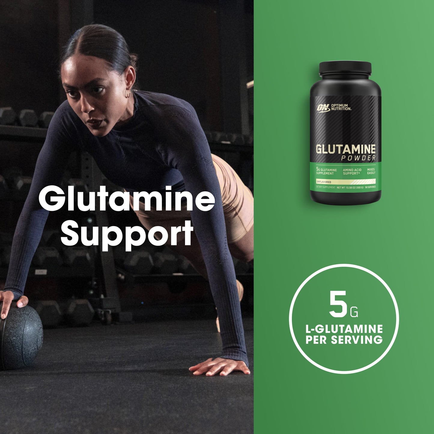 Optimum Nutrition L-Glutamine Muscle Recovery Powder, 300 g, 58 Servings