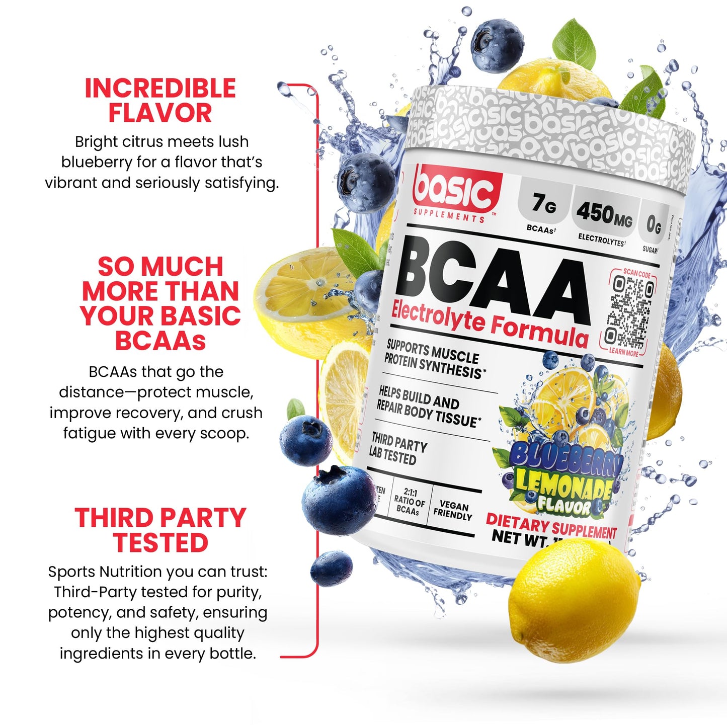 BASIC SUPPLEMENTS BCAA Powder, 60 Servings