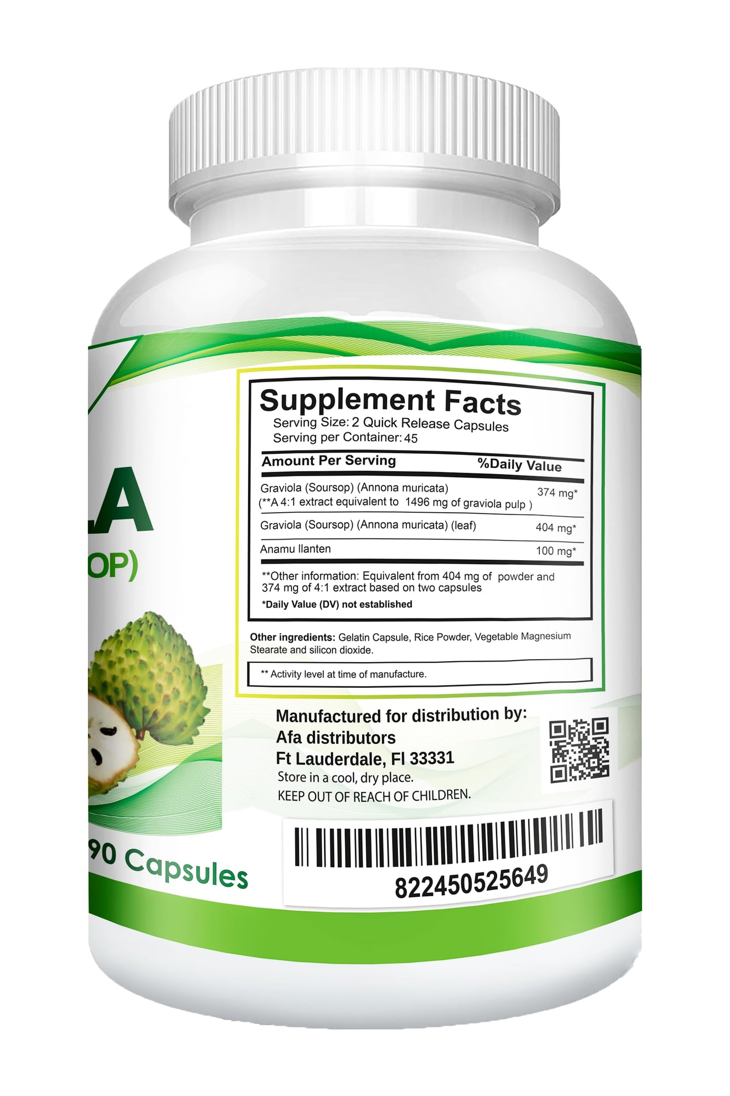VITAMISAN Graviola Soursop Guanabana Extract Anamu Llanten Natural Dietary Supplement Leaf & Fruit Extract, 90 Capsules