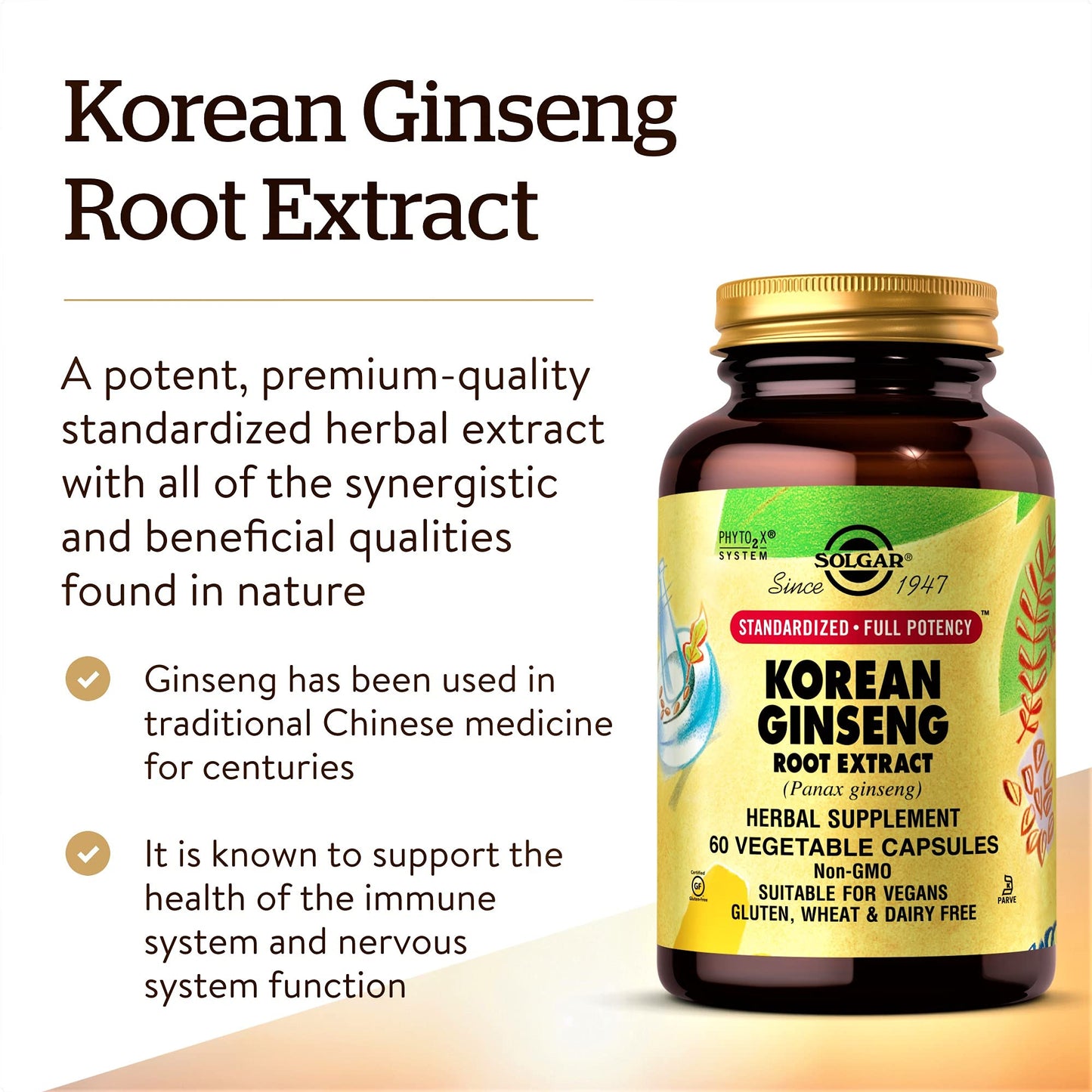 Solgar Korean Ginseng Root Extract Capsules, 60 Count