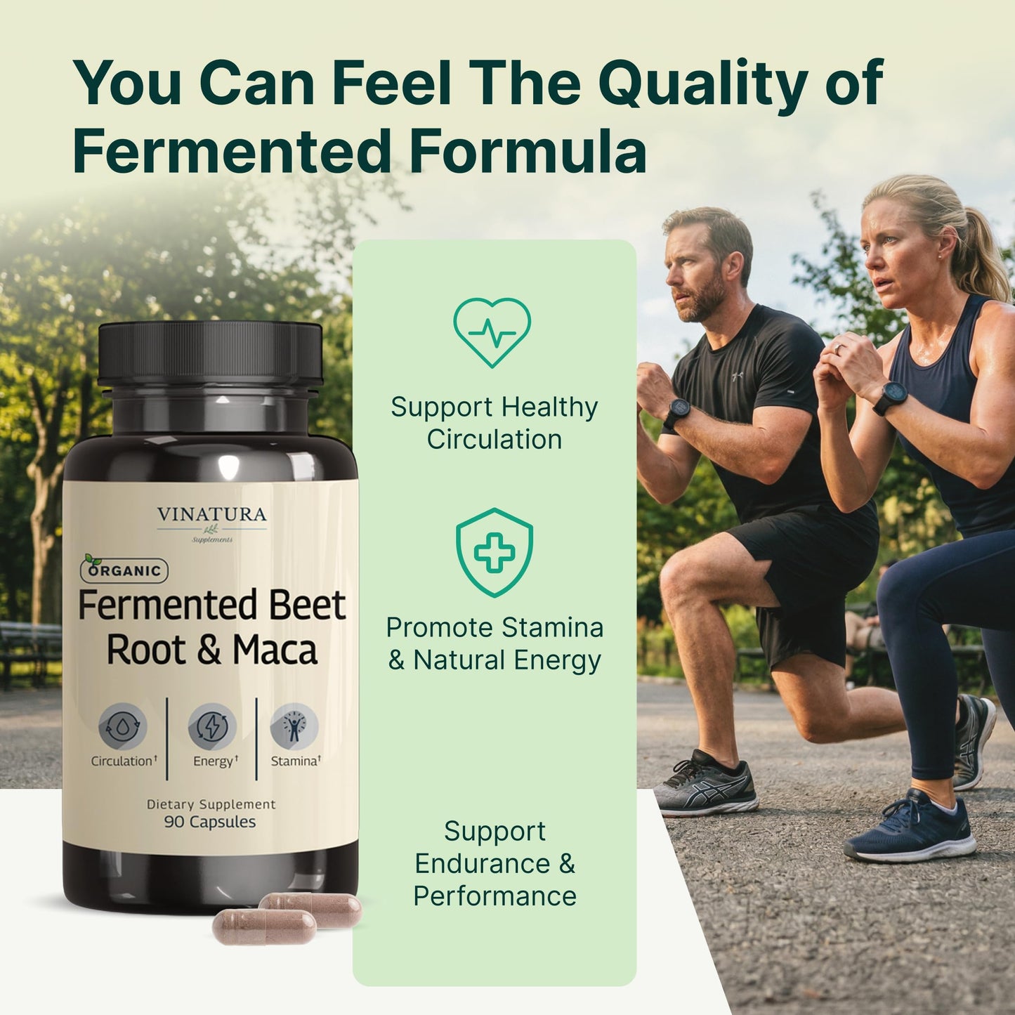 VINATURA Organic Fermented Beet Root with Maca 1200mg, 90 Capsules