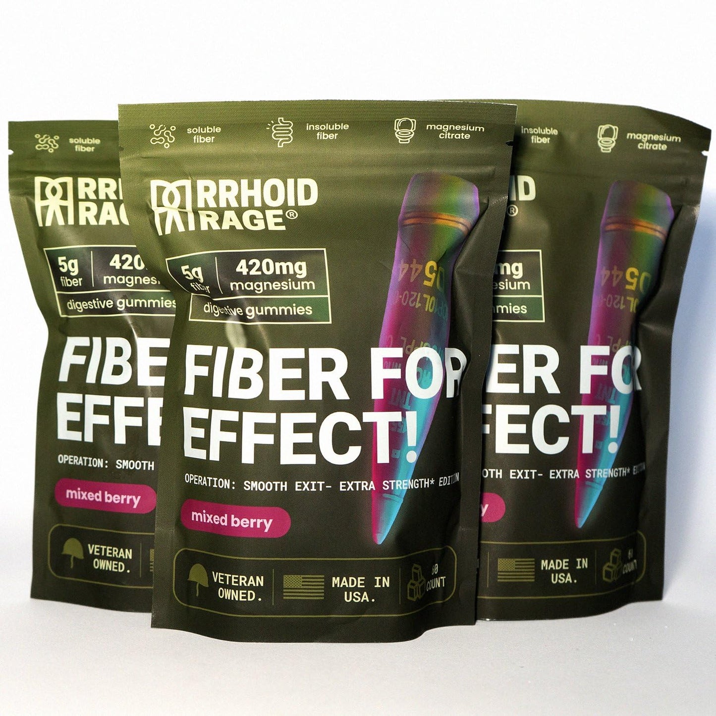 Rrhoid Rage Fiber Extra Strength Gummies with Magnesium Citrate – Extra Strength Gut & Digestive Support – Mixed Berry Flavor – Daily Wellness Supplement, 60 Gummies
