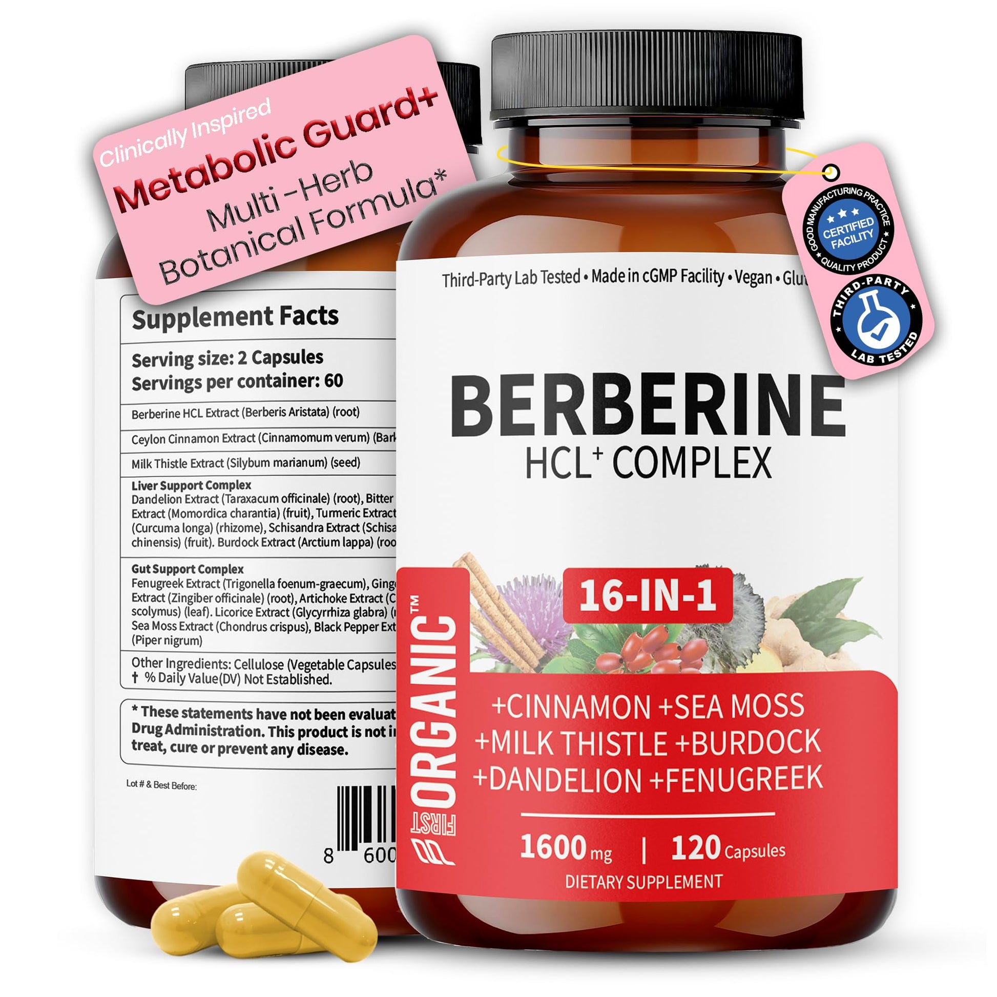 FIRSTORGANIC Premium Berberine Complex Capsules 120 Count