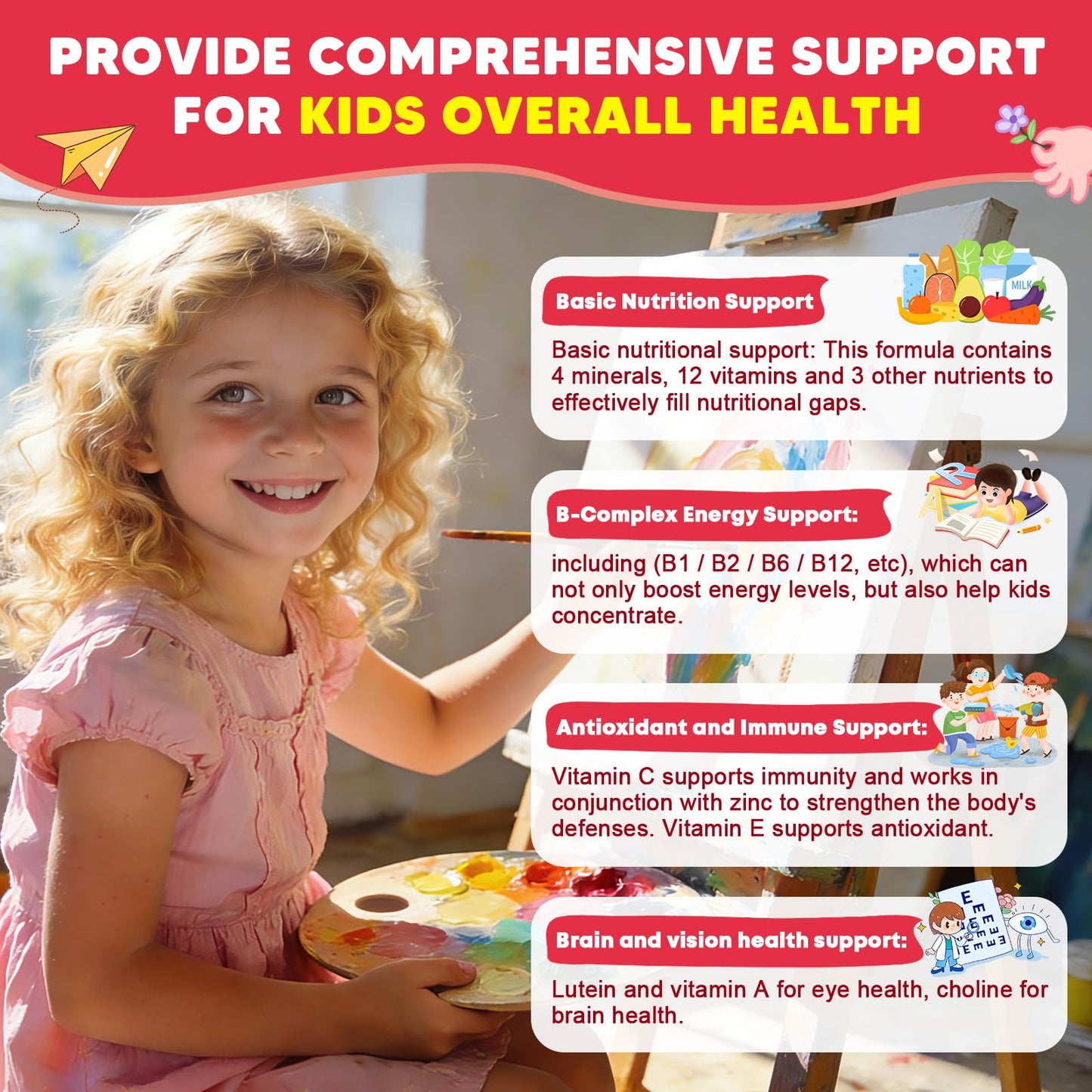 JIANKYTZ Sugar Free Calcium Multivitamin Gummies for Kids with Methyl B12 & Methylfolate, Calcium, Vitamins C, D, A, B1, B2, B6, Biotin, Magnesium - Nutritional, Immune, Bone Support, 120 Gummies