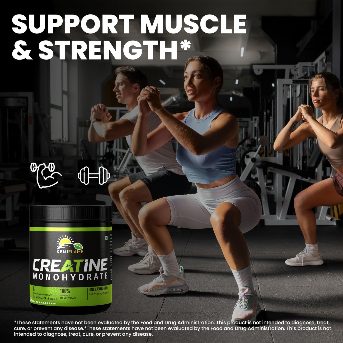 KEMIFLAME Creatine Monohydrate Powder, 60 Servings, 10.58 oz
