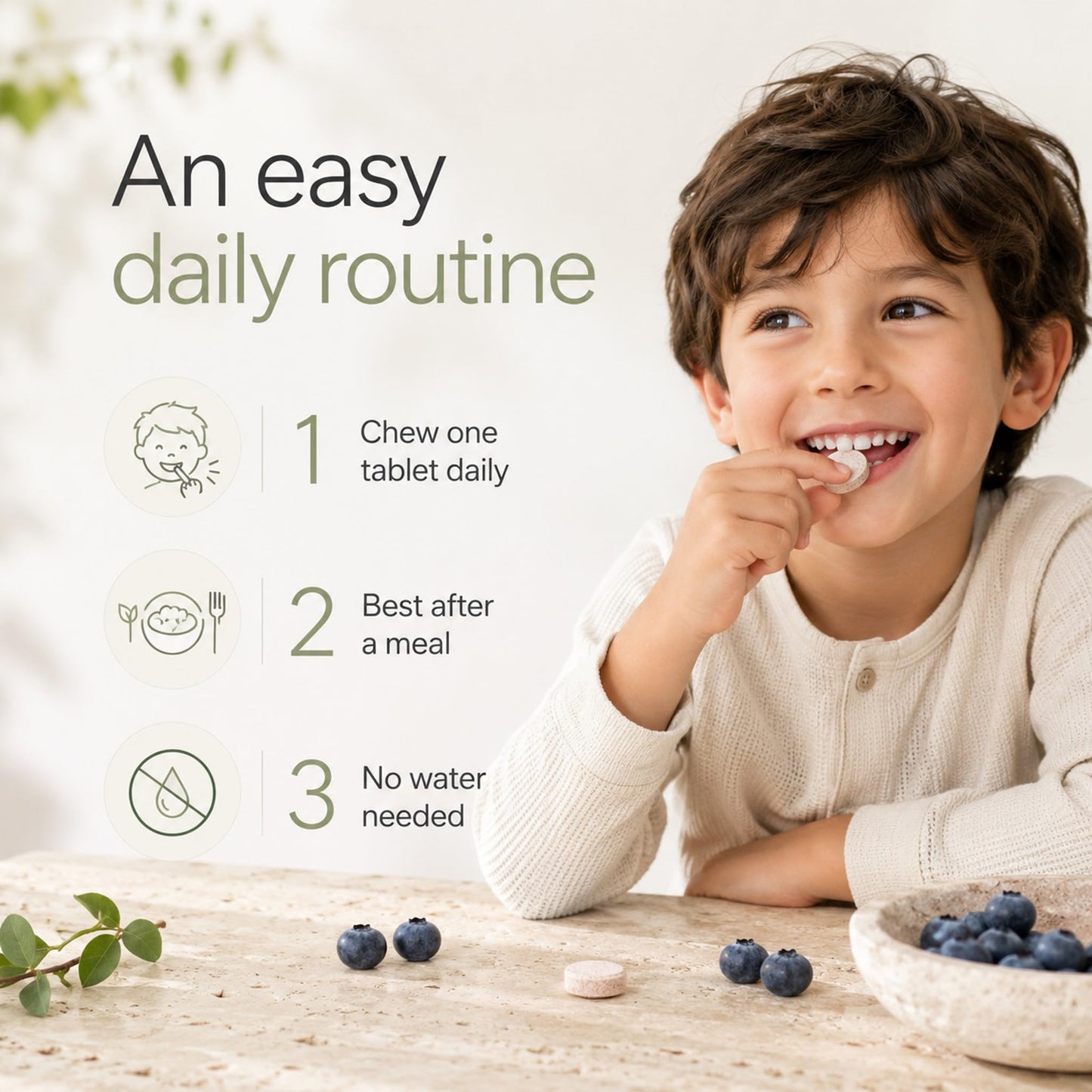 Dental Rituals Dentabiom Kids Oral Probiotics – Fresh Breath & Healthy Teeth for Kids, Sugar-Free Blueberry Chewable Tablets, 30 Tablets
