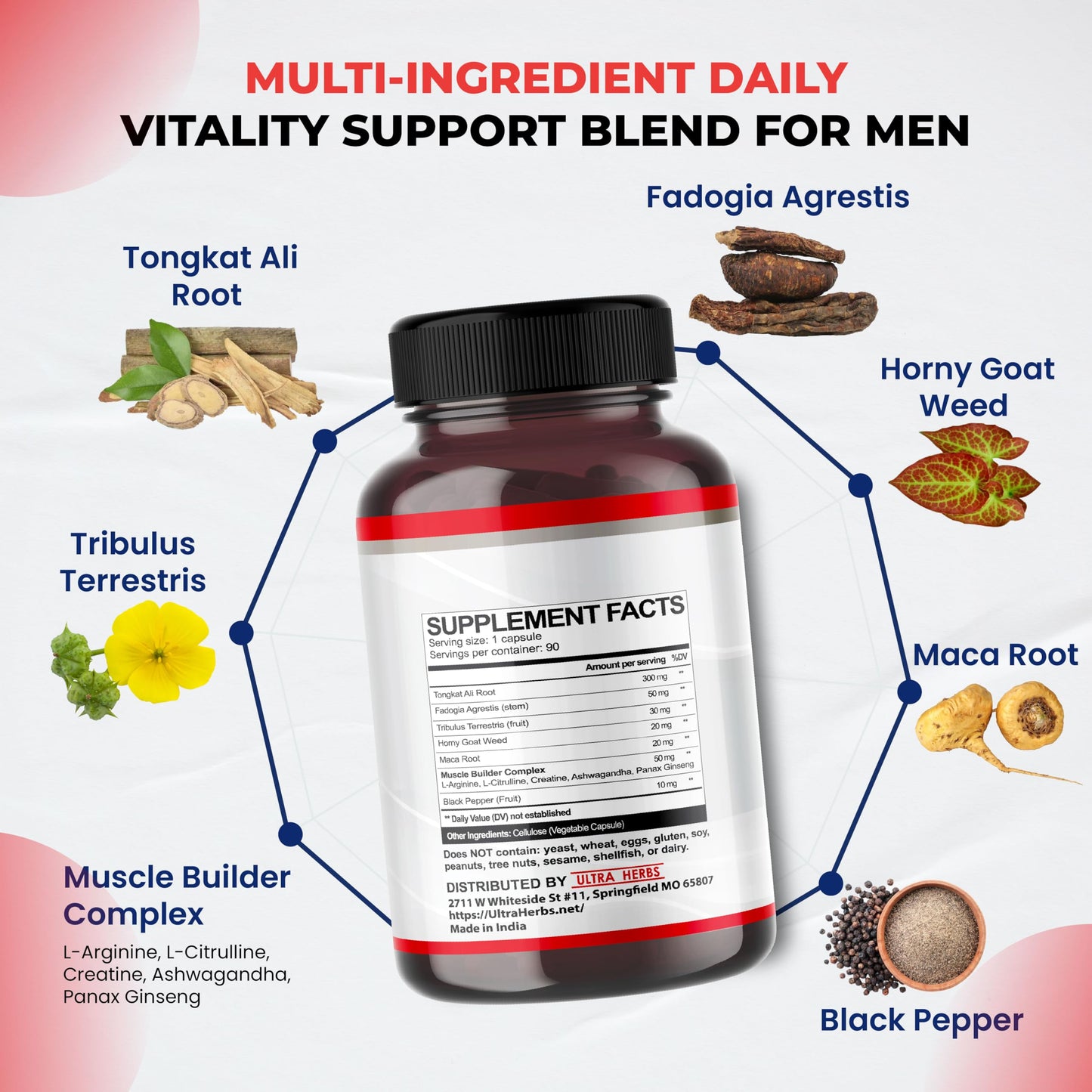ULTRA HERBS Ultra Test 12 in 1 Complex Capsule, 90 Count