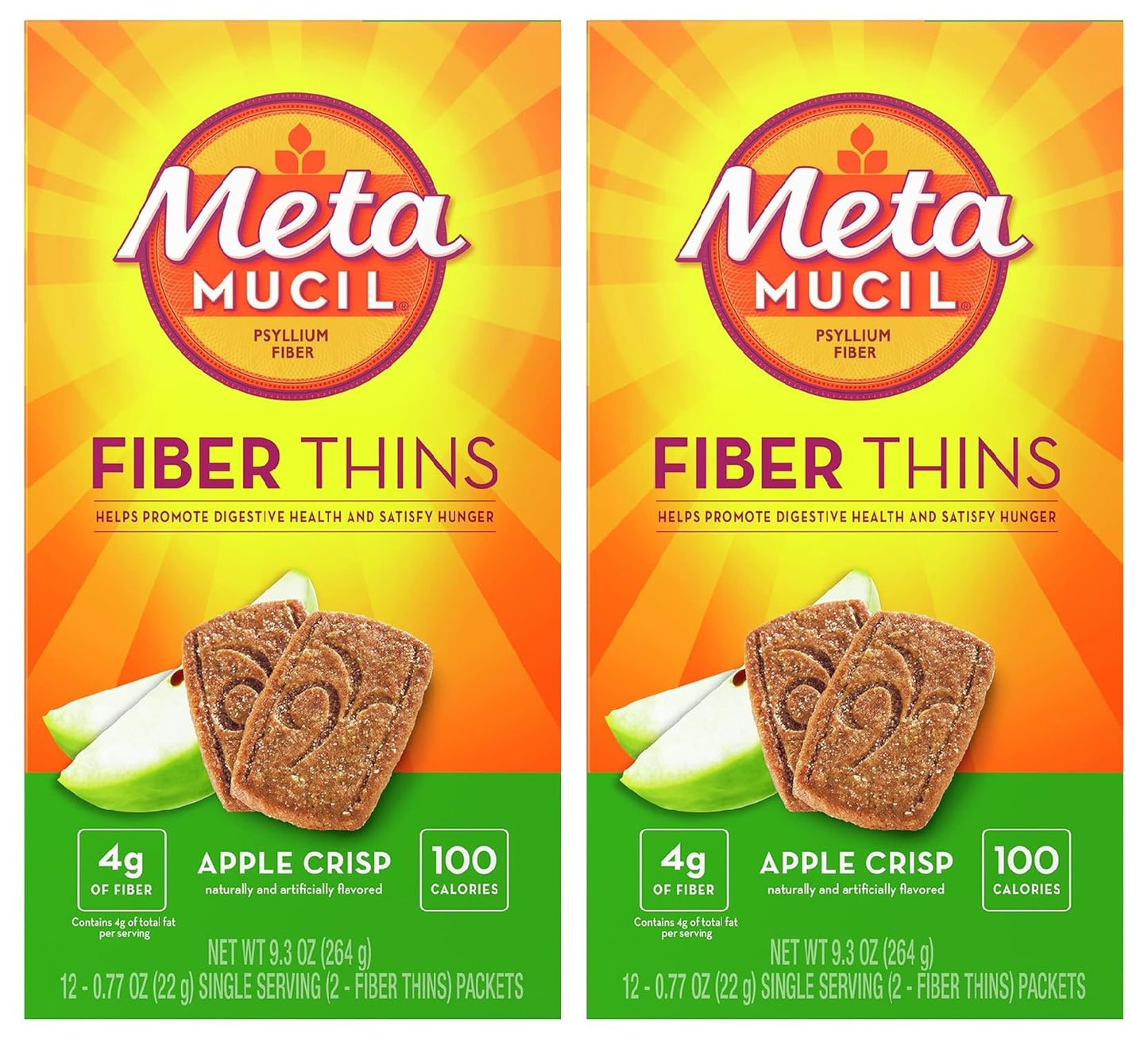 Metamucil Fiber Thins Chewable Psyllium Husk Fiber Supplement, Apple Crisp Flavor, 2 Count