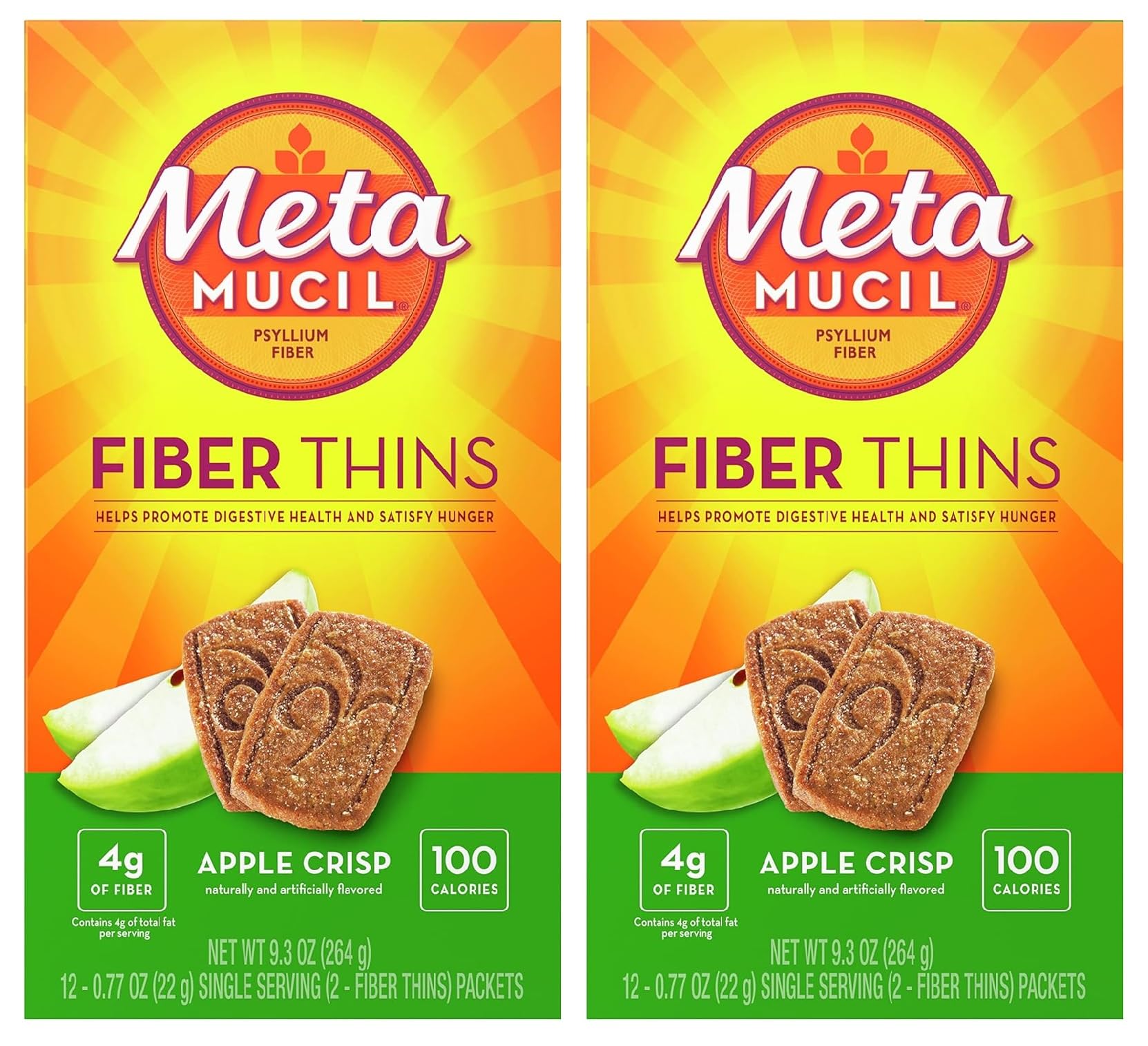 Metamucil Fiber Thins Chewable Psyllium Husk Fiber Supplement, Apple Crisp Flavor, 2 Count
