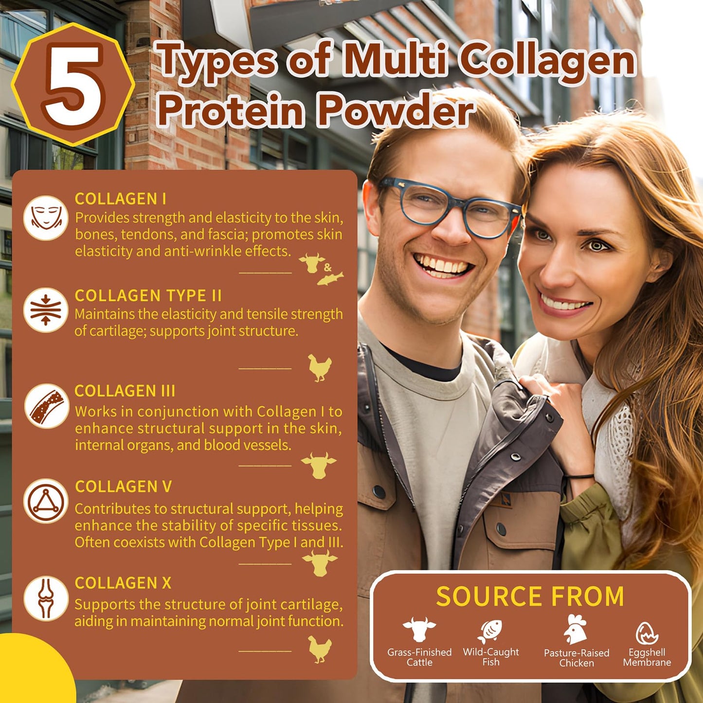 Zammex Multi Collagen Protein, Type I & III & V & X, Hydrolyzed Collagen Peptides, Powder, 16