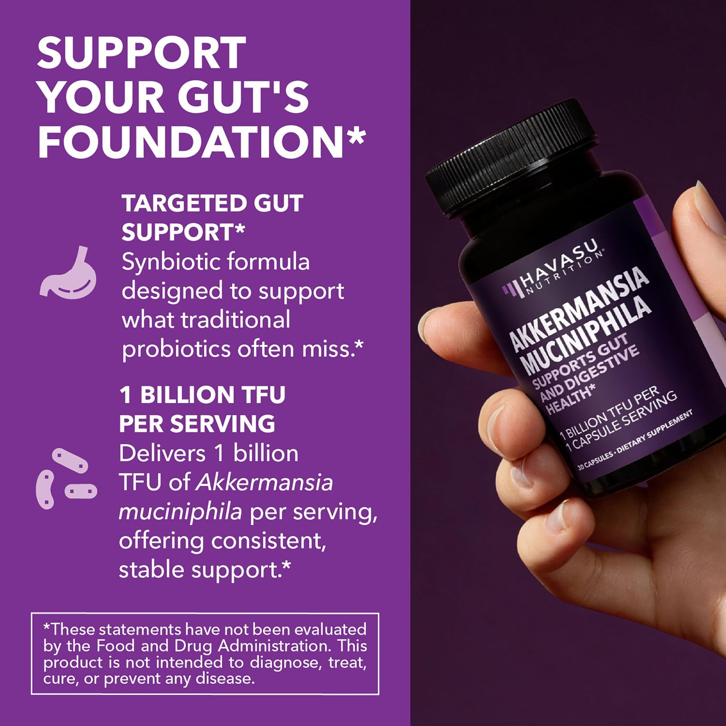 HAVASU NUTRITION Akkermansia Muciniphila 1 Billion TFU GLP-1 Nutritional Support Capsule, 30 Count