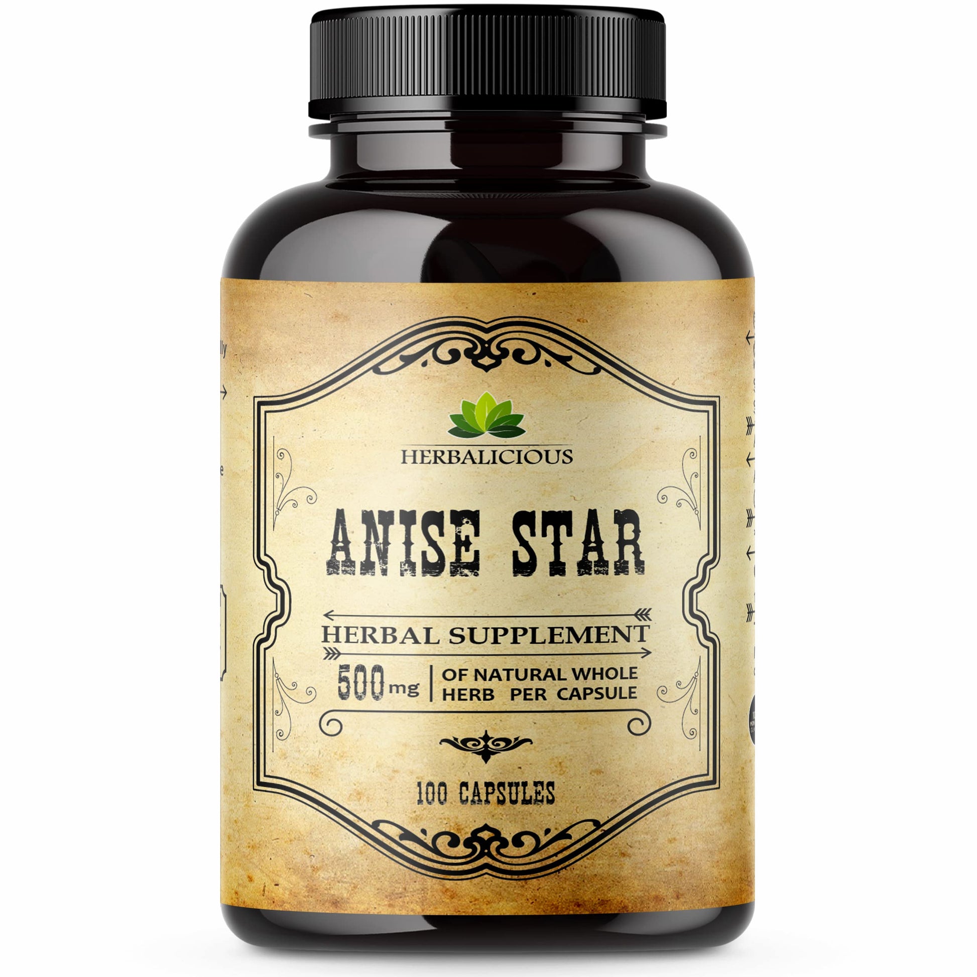 HERBALICIOUS Star Anise Supplement Organic Illicium verum 1000mg Capsule, 100 Count