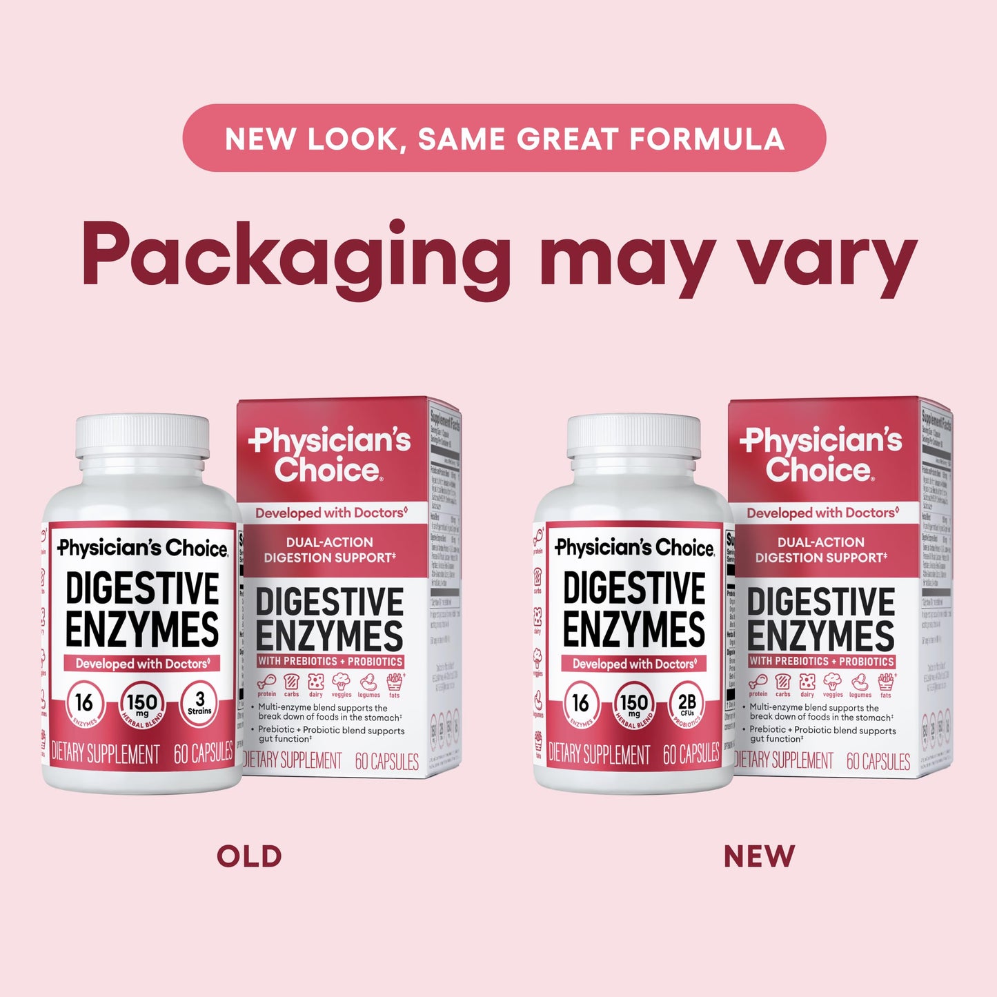 Physician's CHOICE Digestive Enzymes for Bloating & Digestion - Fast-Acting 16 Enzyme Formula with Organic Prebiotics & Probiotics for Gut & Digestive Health - Meal Time Discomfort Relief, 60 Capsules