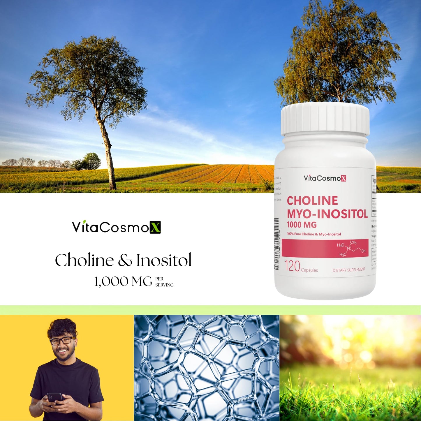 VitaCosmoX Choline and Myo-Inositol Supplement Capsule 120