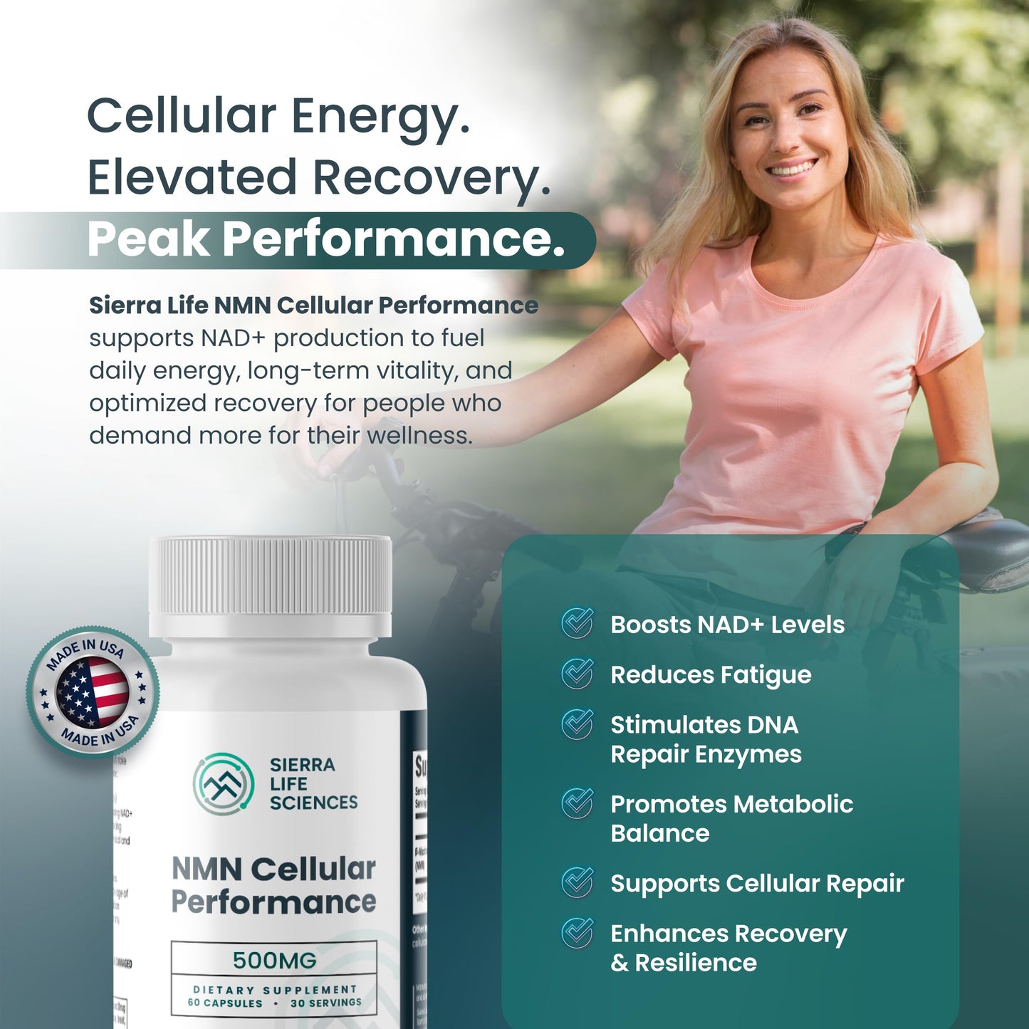 SIERRA LIFE SCIENCES NMN Supplement 500mg NAD+ Booster Anti-Aging Capsules, 180 Count