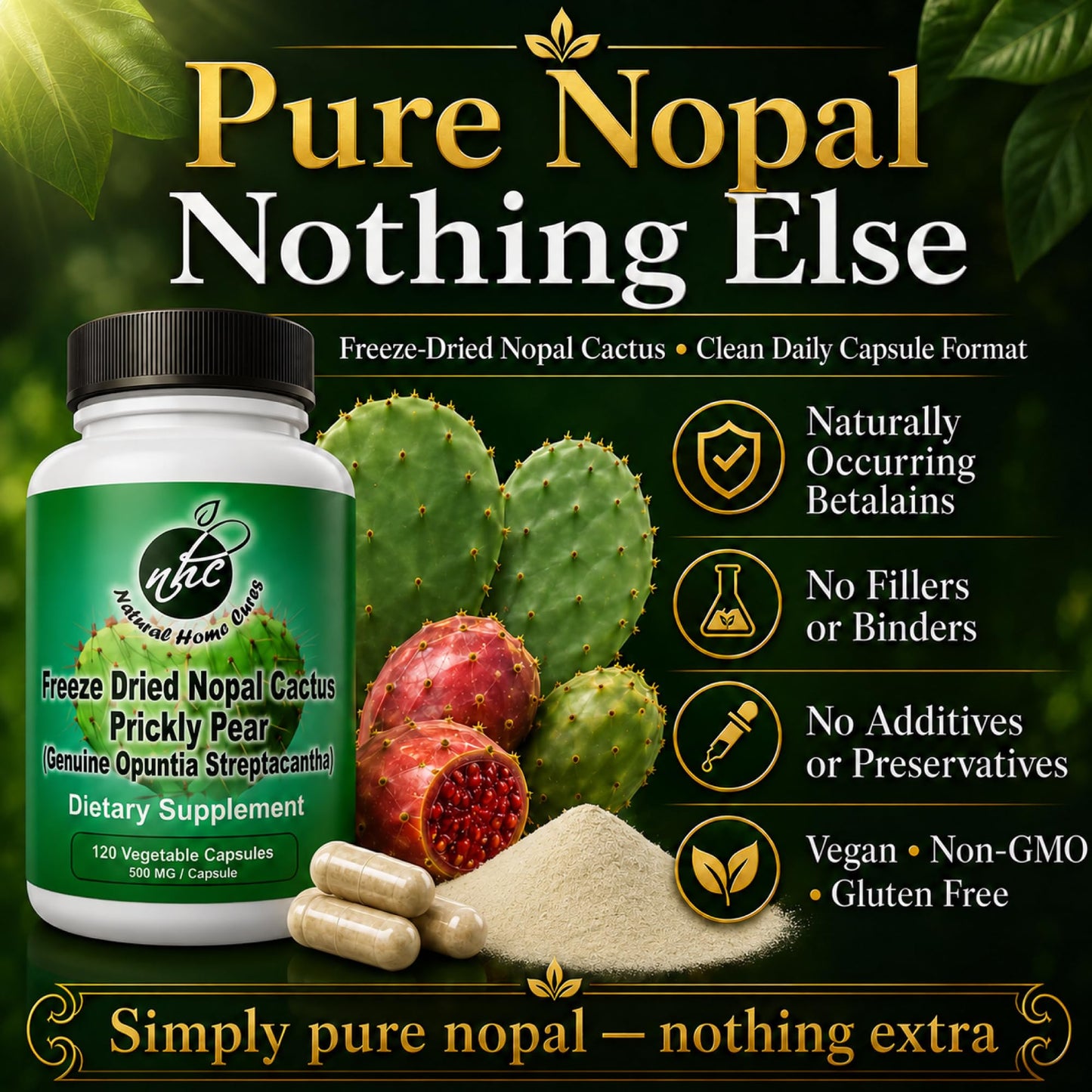 Natural Home Cures Premium Freeze-Dried Nopal Cactus Capsules, 240 Capsules