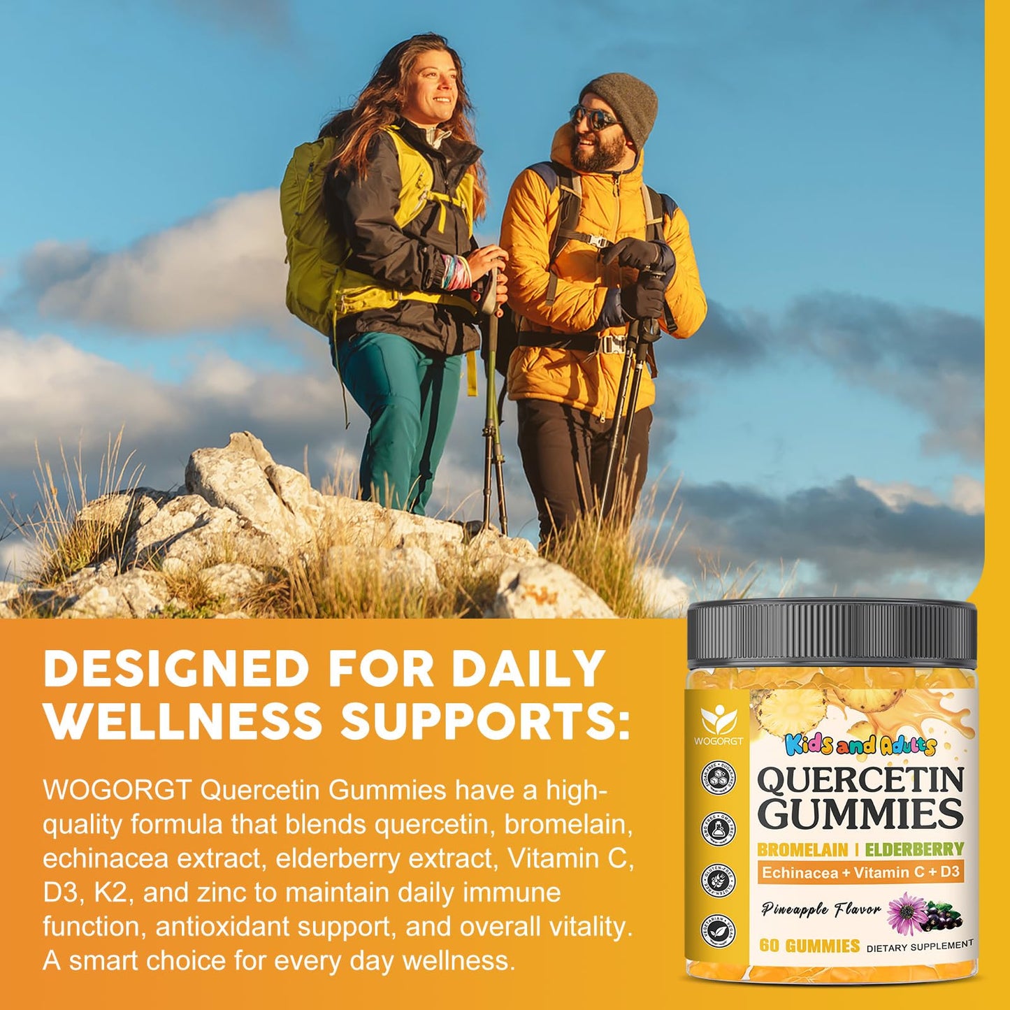 WOGORGT Quercetin with Bromelain Gummies, 120 Count