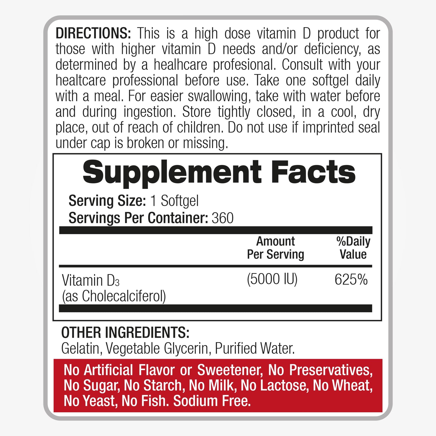FITO MEDIC'S Vitamin D3 5000 IU Softgels, 360 Count