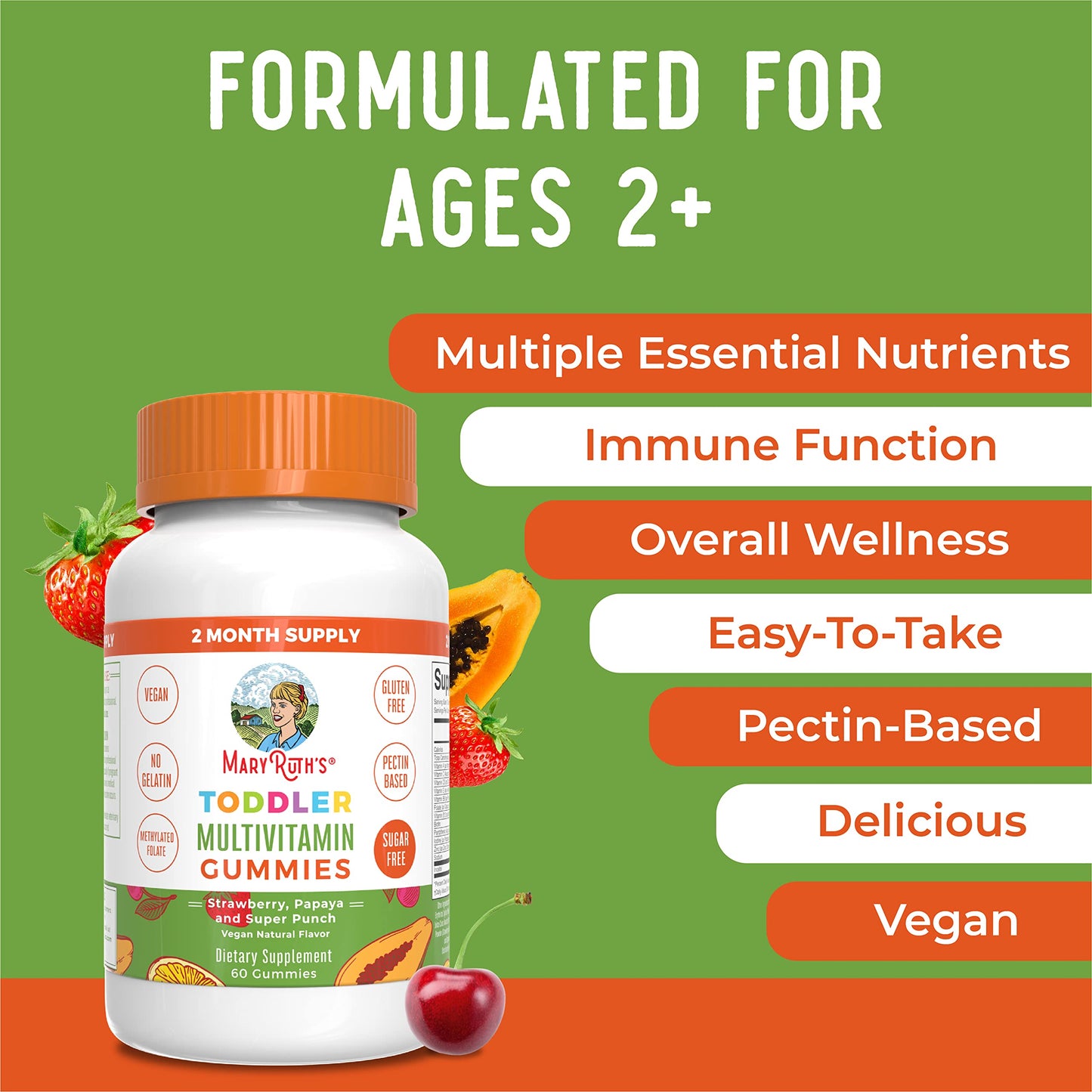 MARYRUTH'S Sugar Free Vitamin Gummies for Kids Age 2 Gummy 60 Count