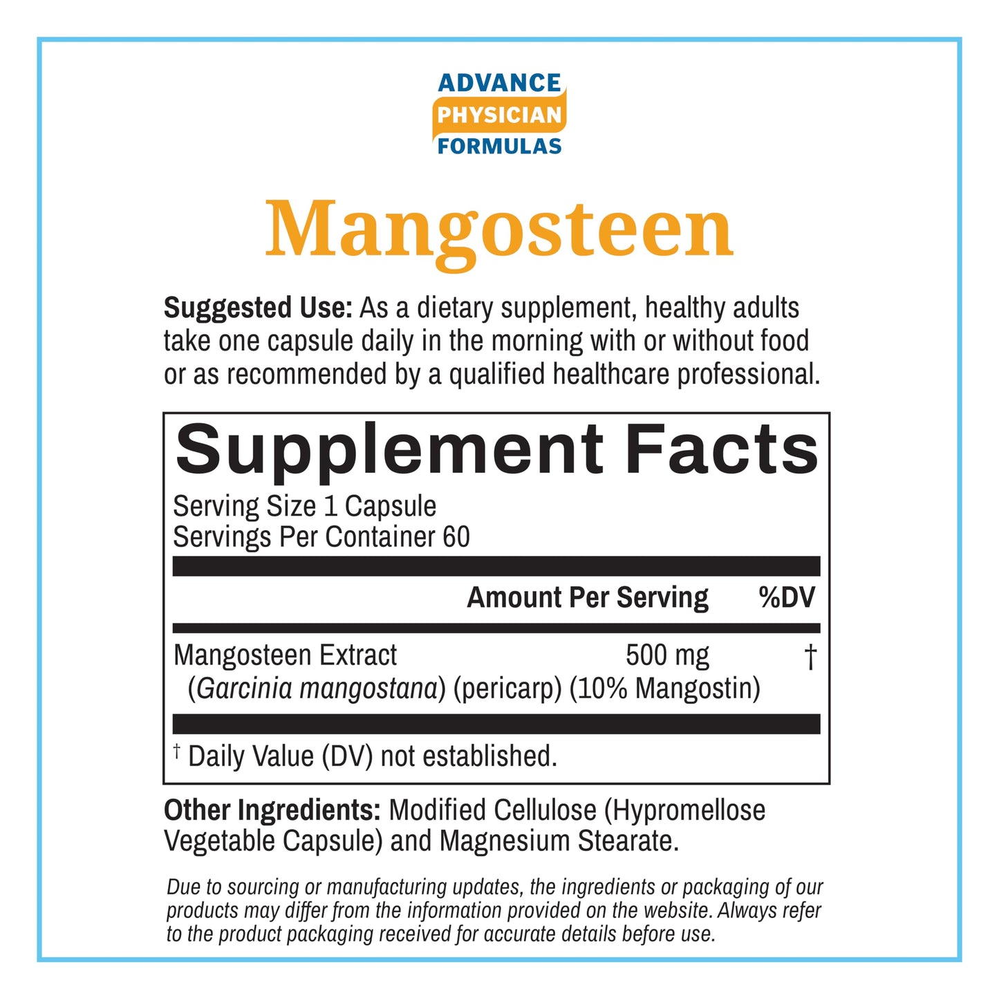 Advance Physician Formulas Mangosteen 500 mg Capsule 60 Count