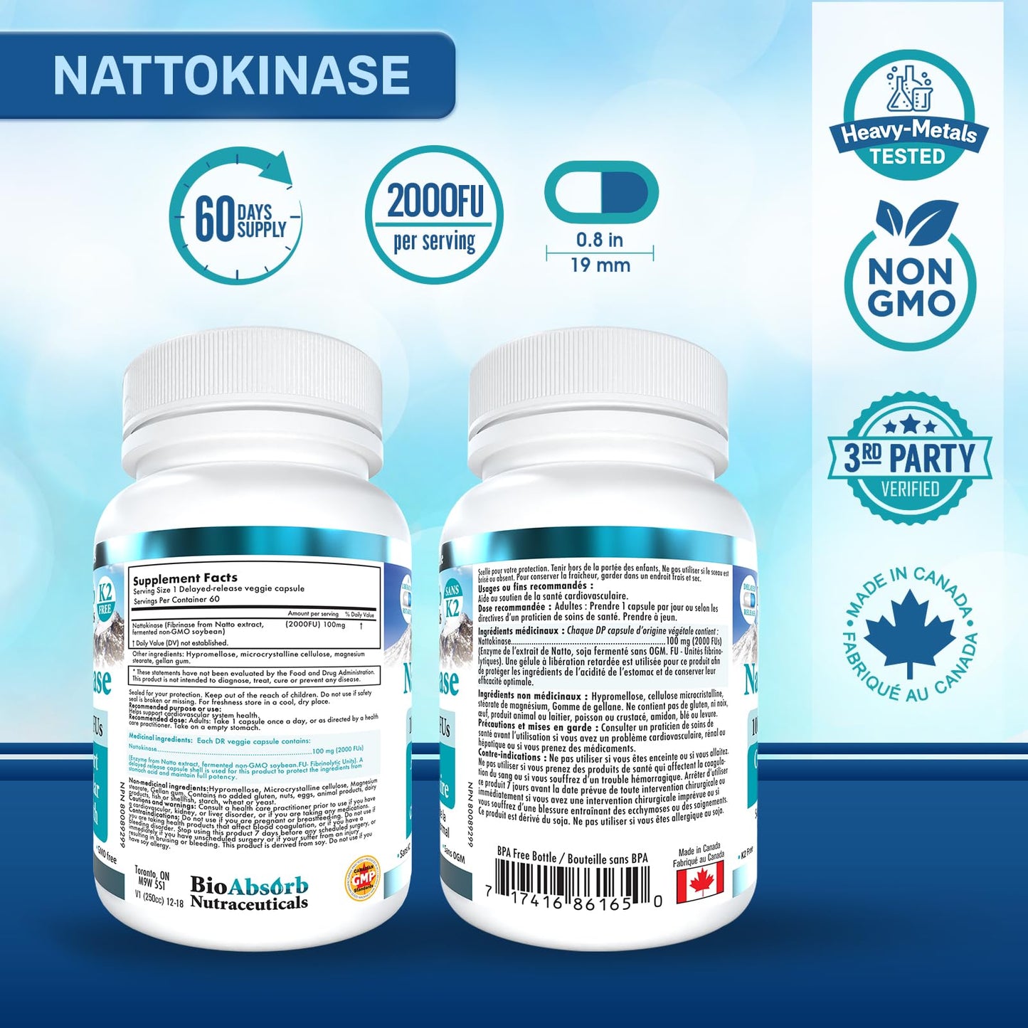 Bio Absorb Nutraceuticals Nattokinase Capsule 2000 FU Delayed Release, 60 Count