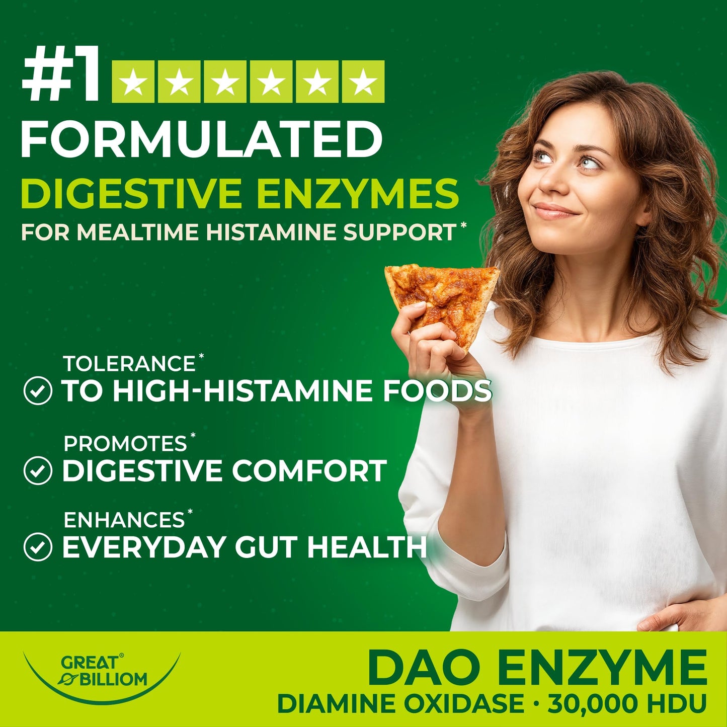 GREAT BILLIOM DAO Enzyme Supplement Diamine Oxidase Histamine, 60 Capsules