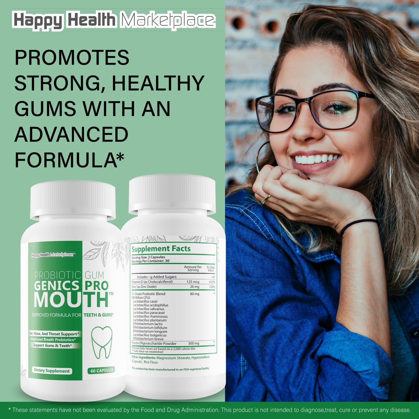Happy Health Marketplace Gum Genics Pro Mouth Probiotic Capsules, 60 Count