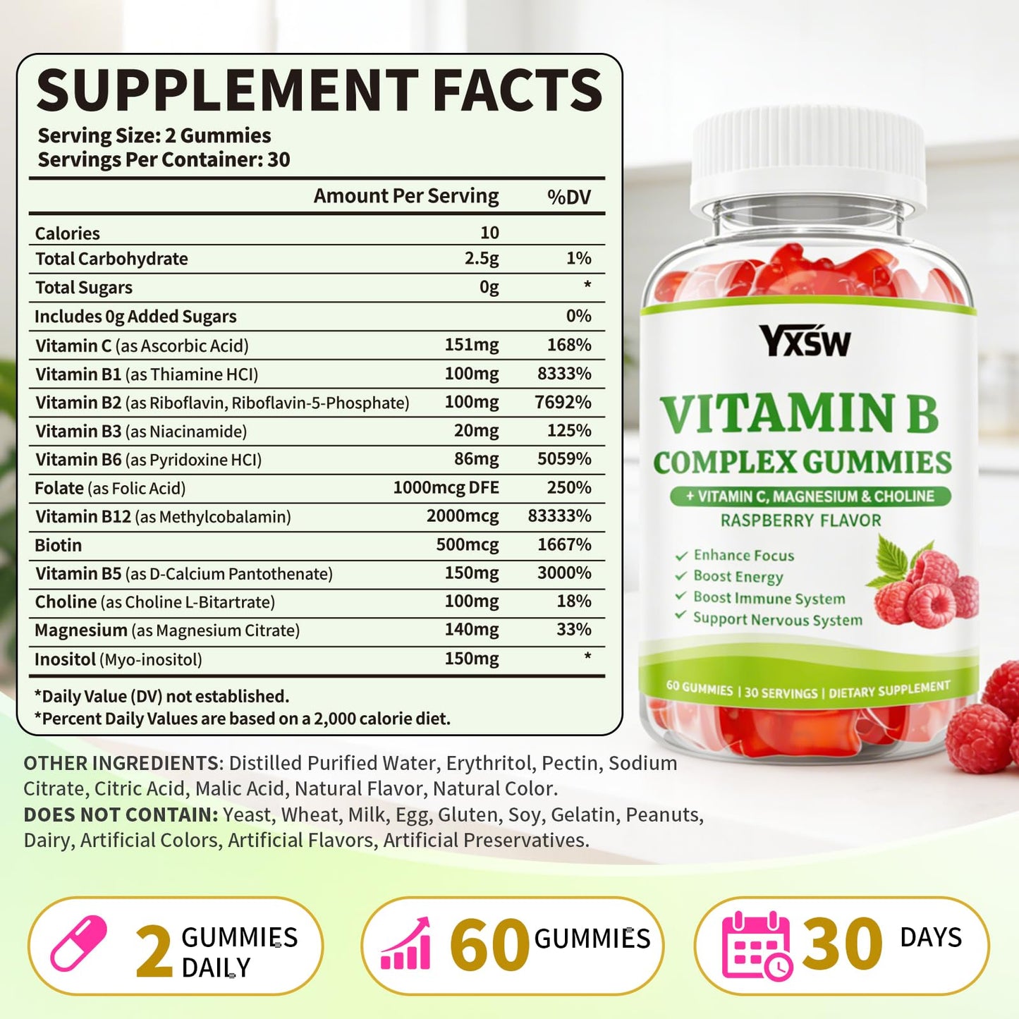 YXSW Vitamin B Complex Gummies 60 Count