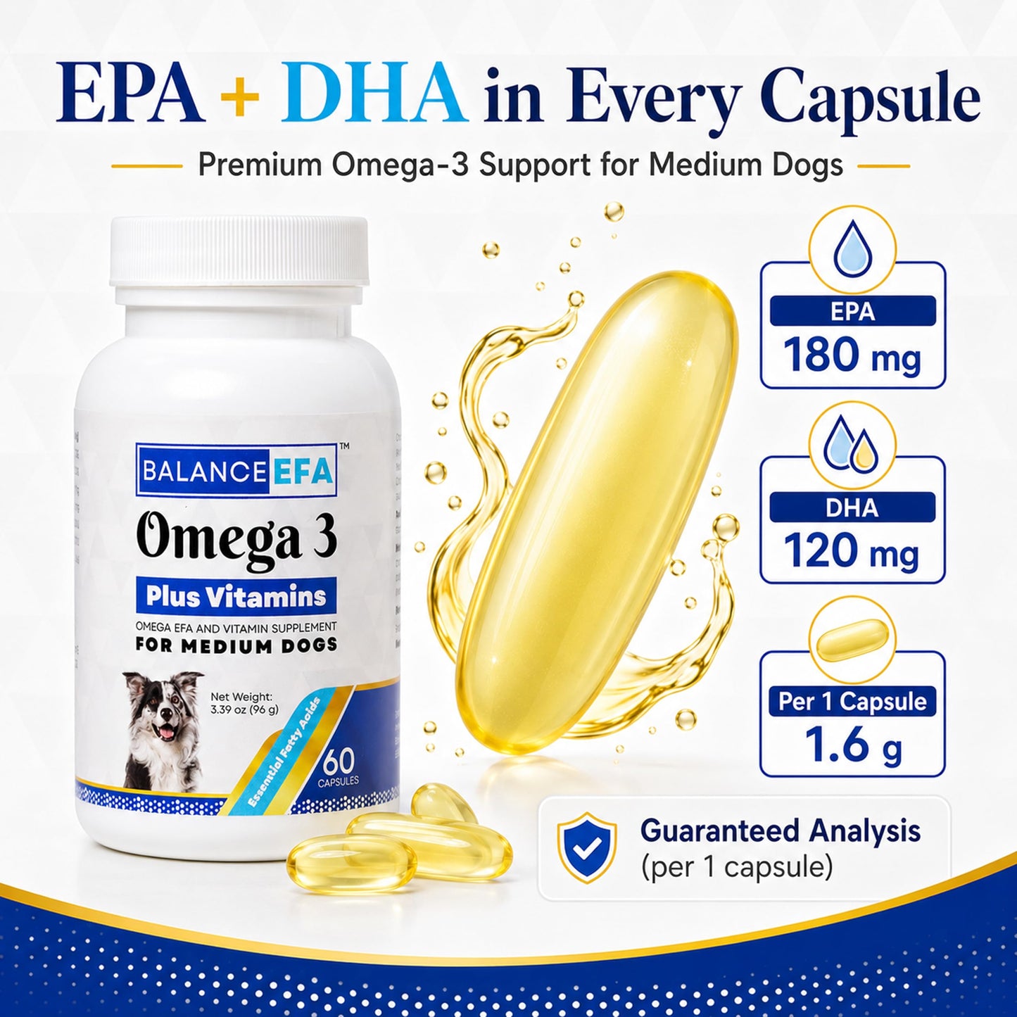 Mizner Bioscience BalanceEFA Omega-3 Soft Gel Capsules for Medium Dogs, 60 Capsules