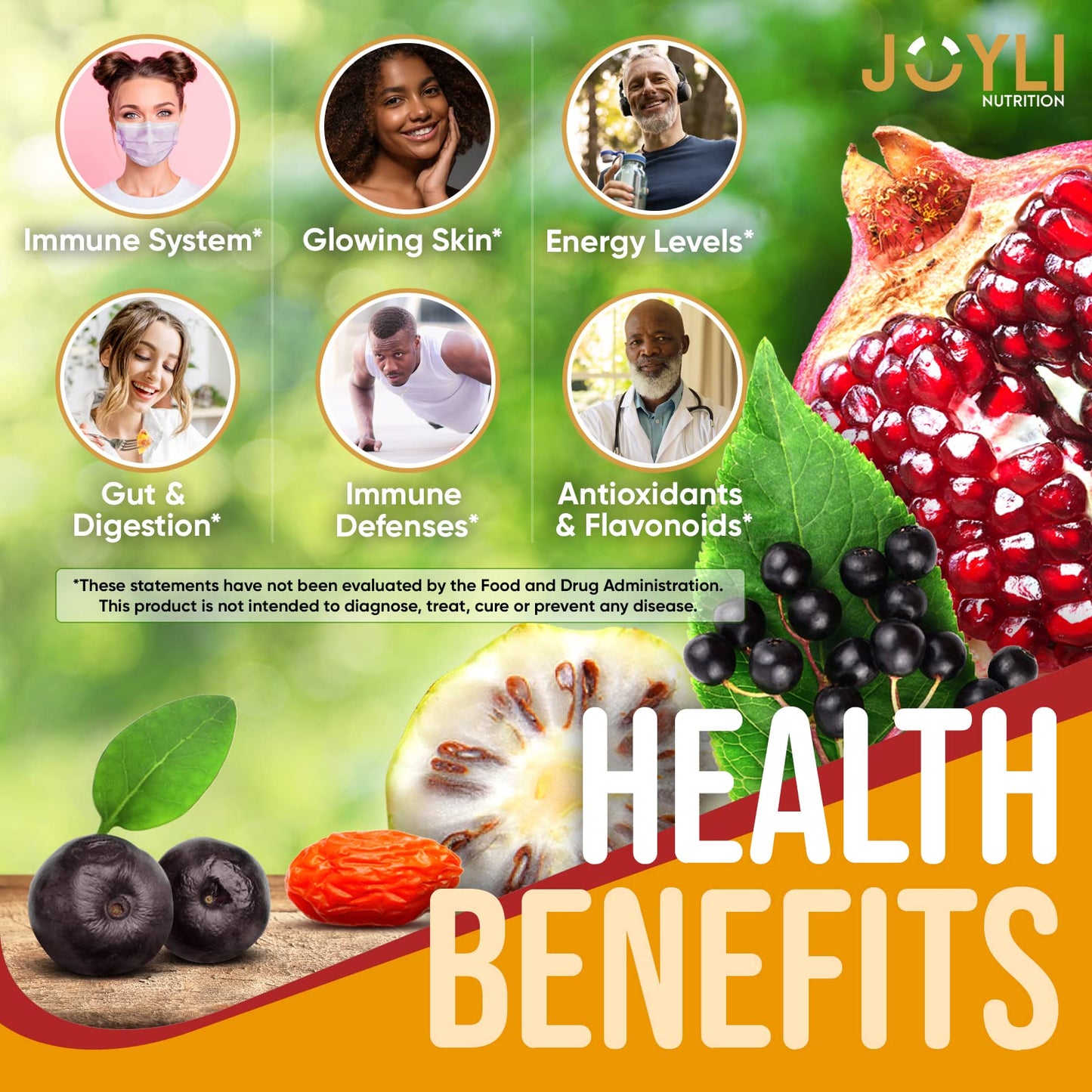JOYLI Nutrition Joyli Superfruit Gummies - Sugar-Free Fruit Multivitamin for Adults - Natural Gummy Vitamins for Women & Men with Goji, Elderberry, Vitamins A, C, D & E - Supports Immunity, Digestion & Energy, 60 Count