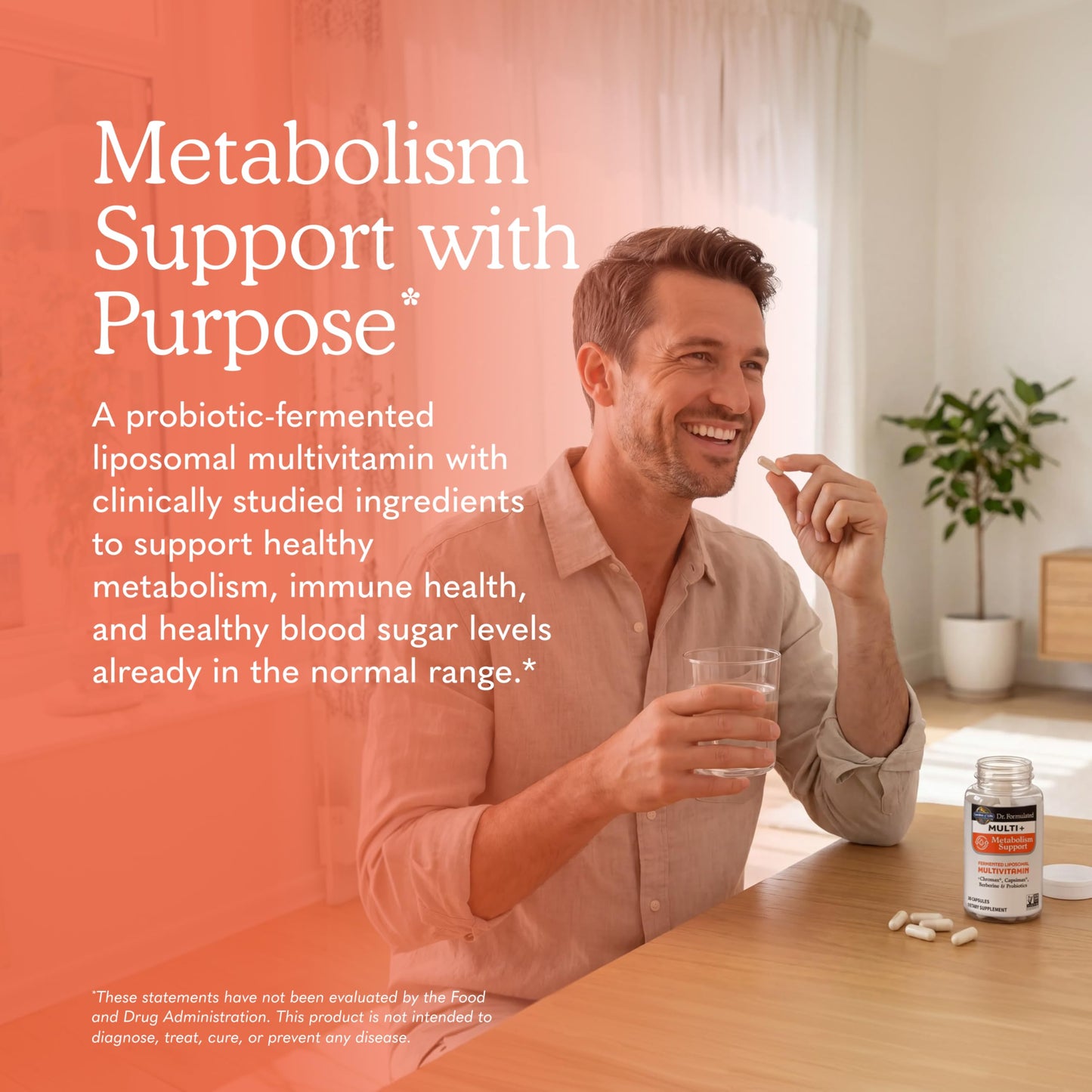Garden of Life Dr. Formulated Multi+ Metabolism Support Fermented Liposomal Multivitamin + Chromax, Capsimax, Berberine & Probiotics 30 Capsules
